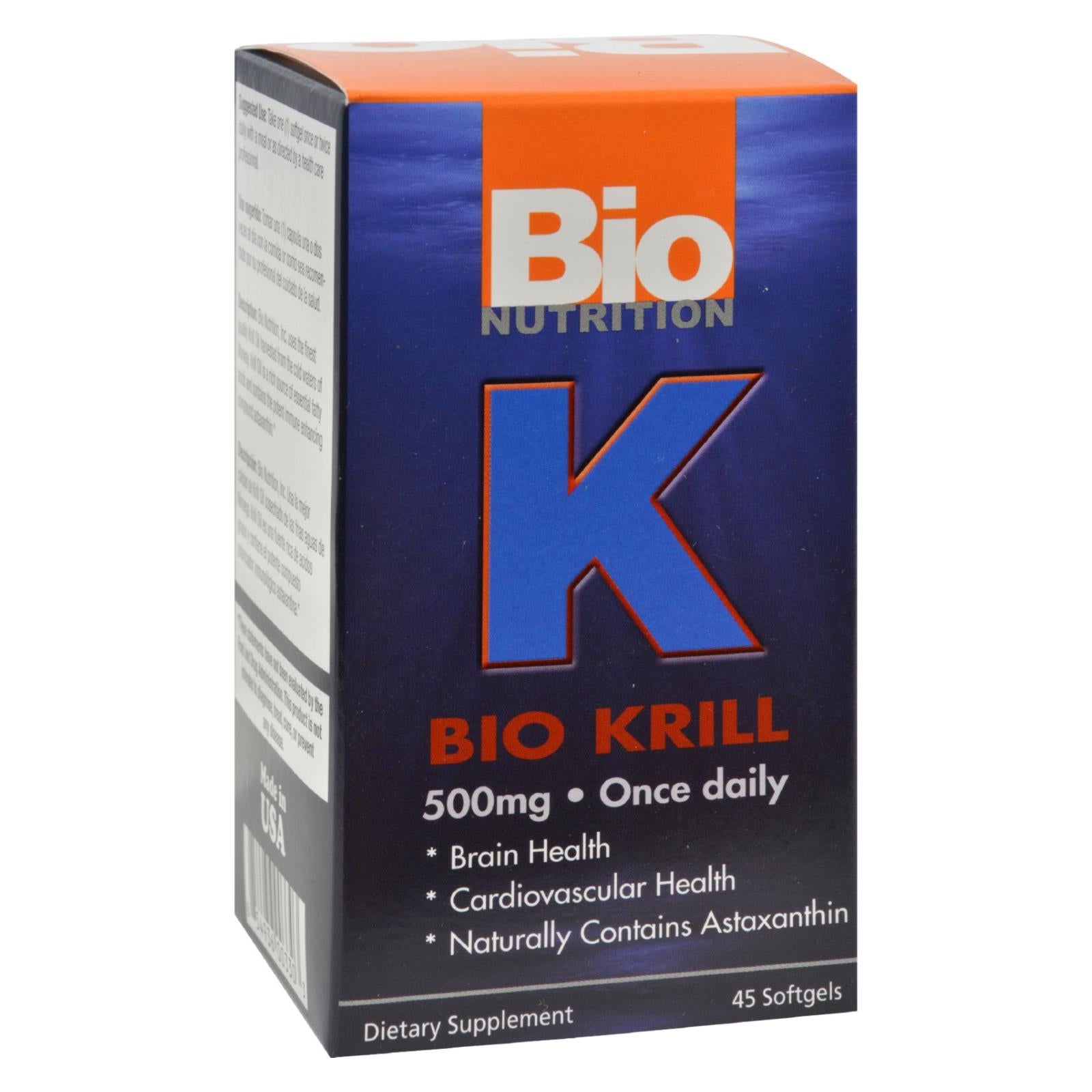 Bio Nutrition Bio Krill 500 mg | Ácidos grasos omega-3 | 45 cápsulas blandas