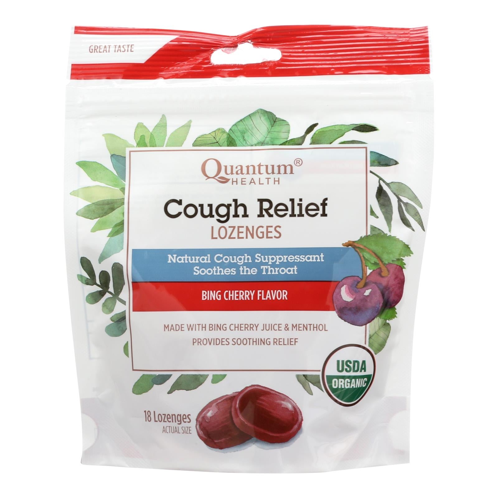 Quantum Research Organic Cough Relief Lozenges, Bing Cherry (18)