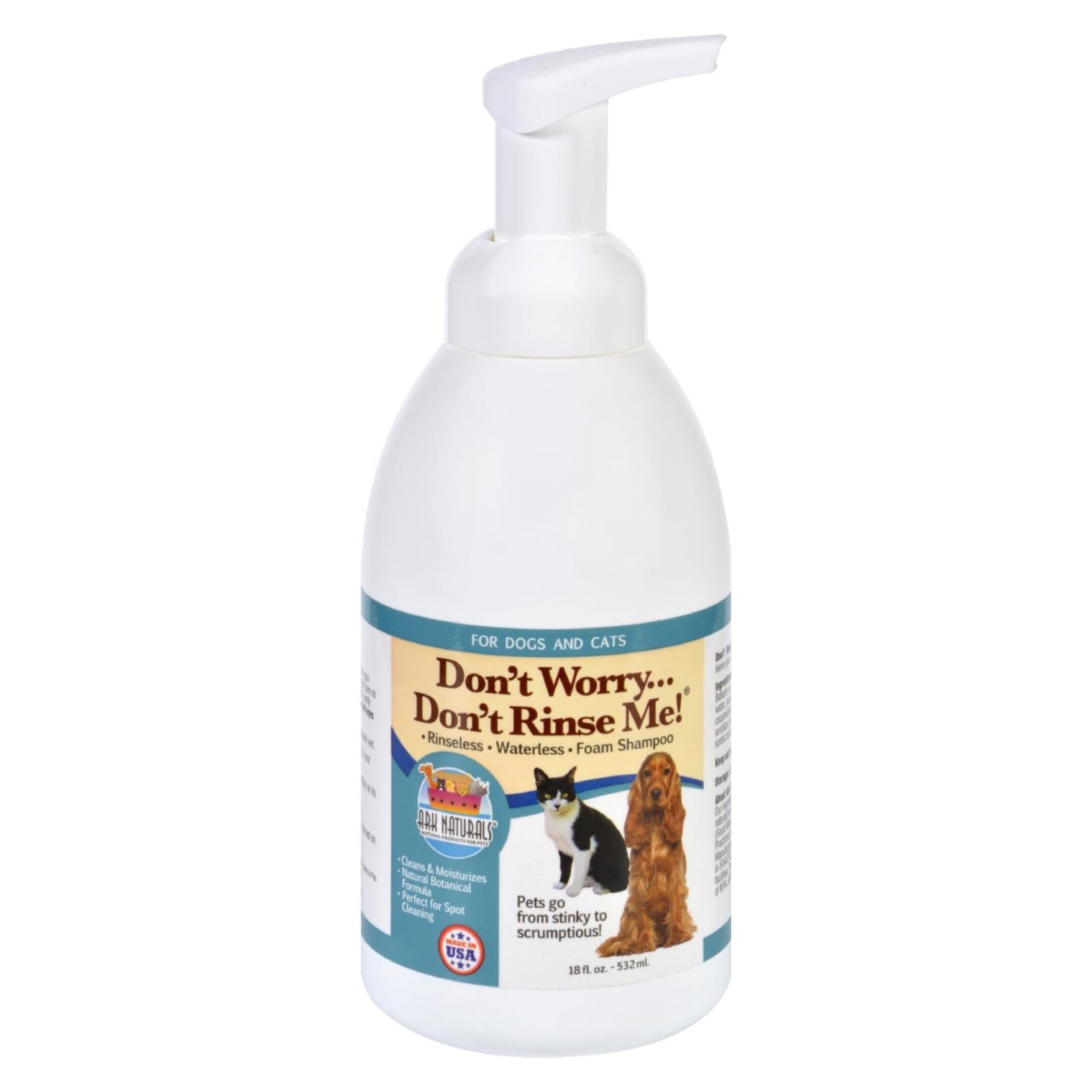 Ark Naturals Don't Worry Don't Rinse Me - Champú para perros que elimina el olor - 18 oz 