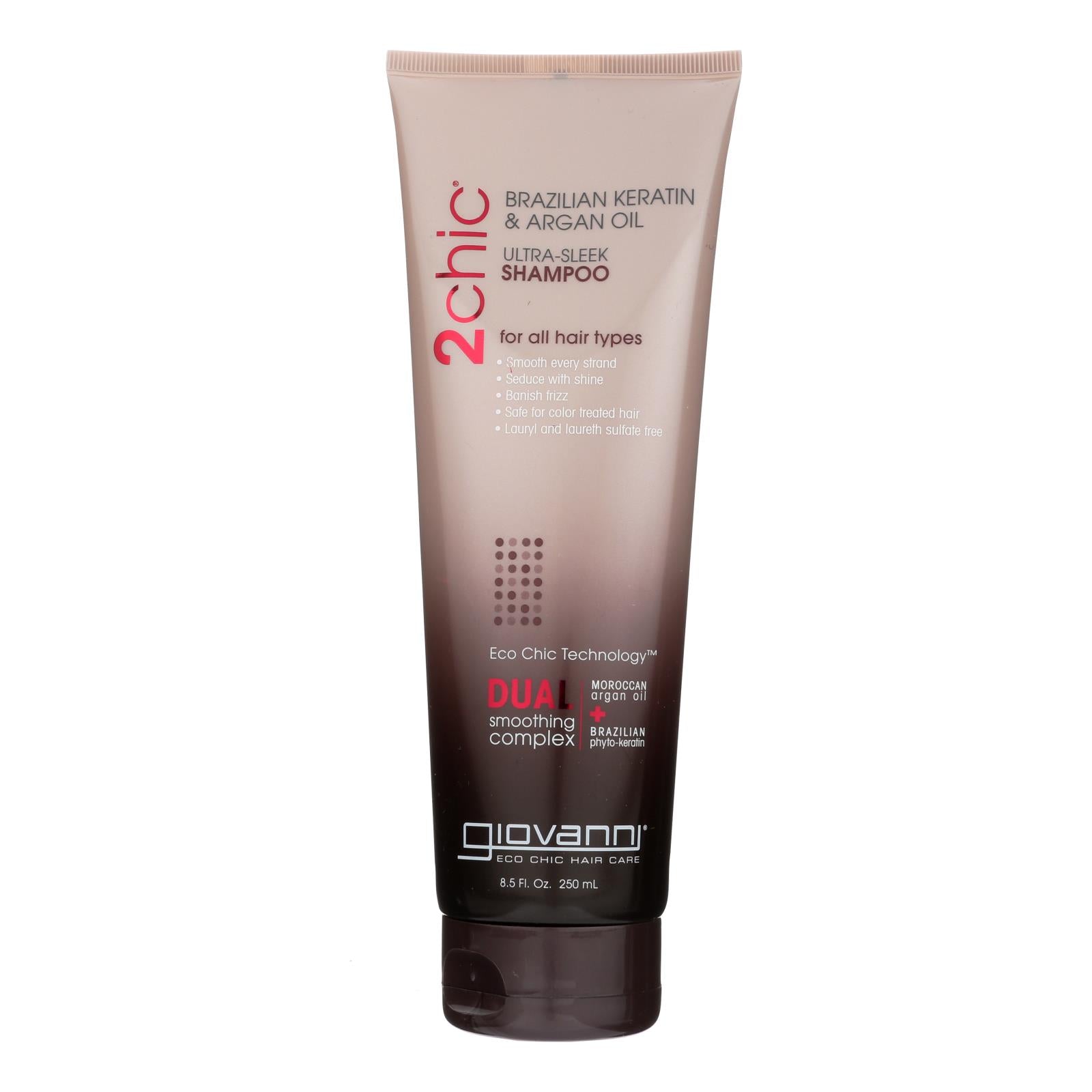 Champú Giovanni 2chic con queratina brasileña y aceite de argán ultra liso - 256 ml 