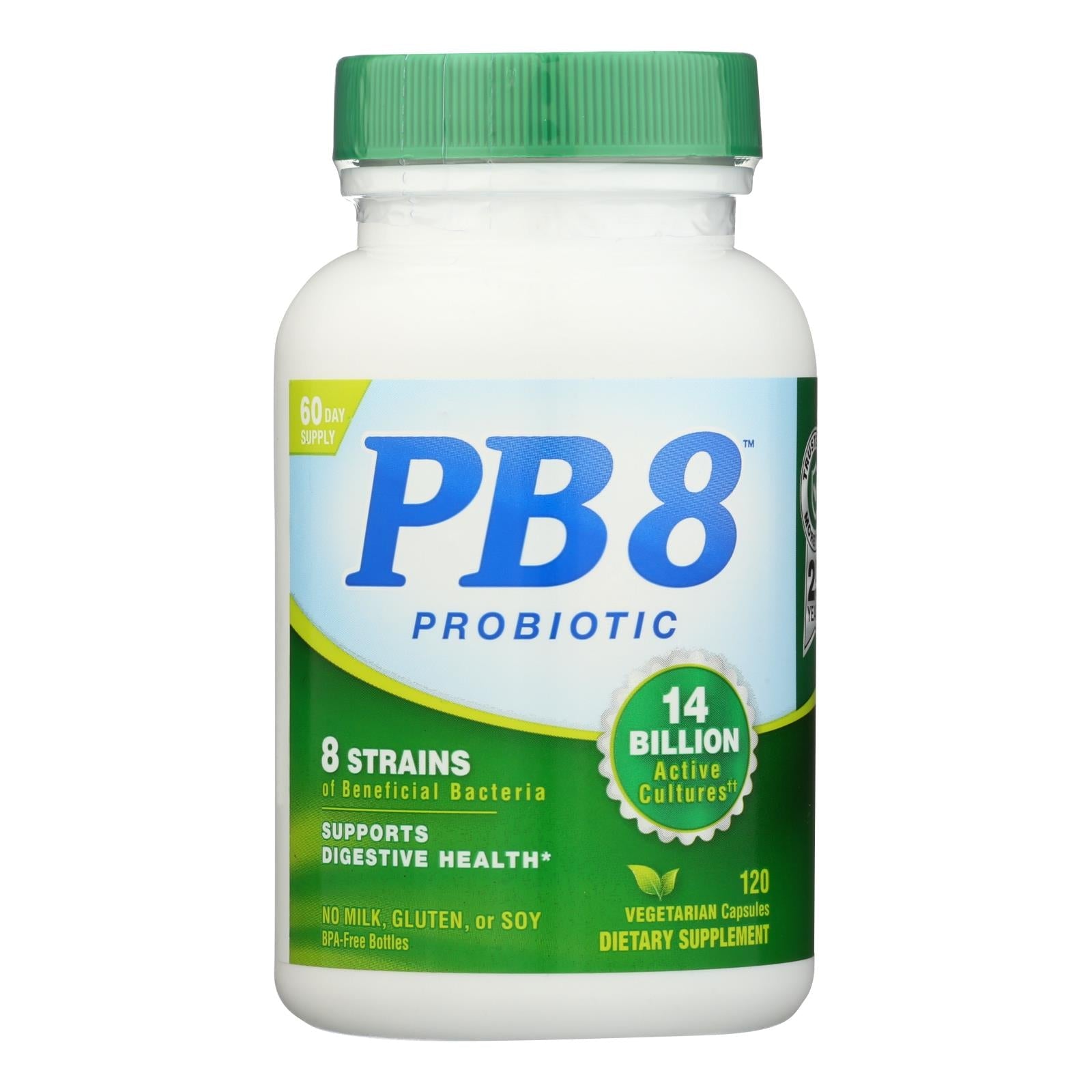 Acidófilo probiótico PB 8 de Nutrition Now para la salud intestinal - 120 cápsulas vegetales