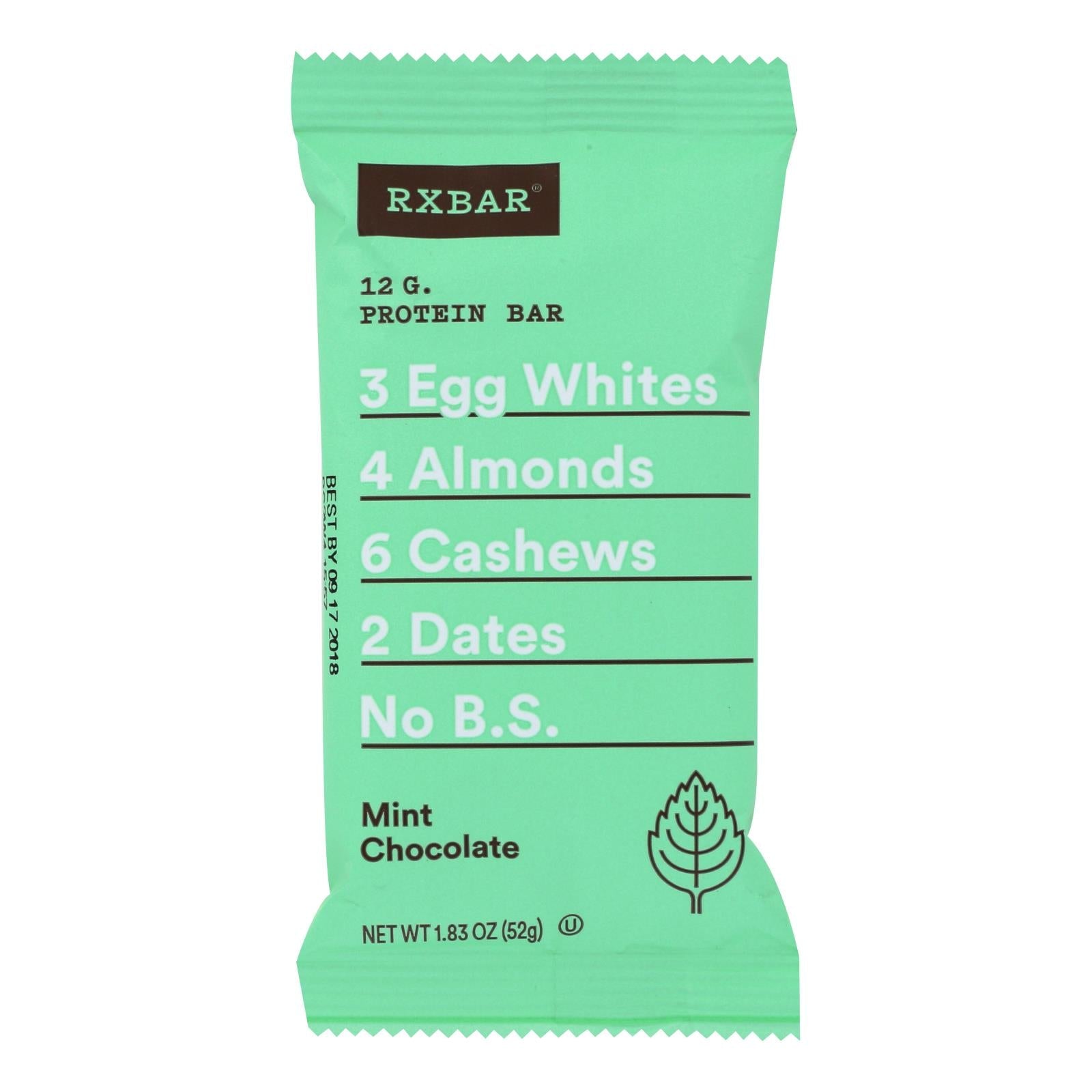Rxbar - Barra de proteína - Chocolate con menta - Caja de 12 - 1.83 oz.