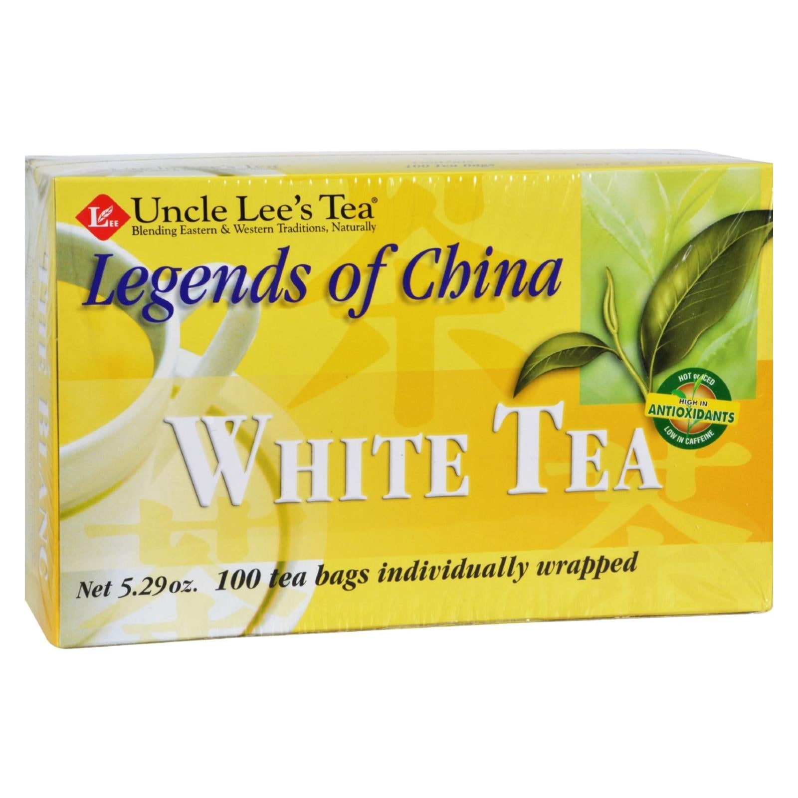 Bolsitas de té blanco Leyendas de China del tío Lee, paquete de 100