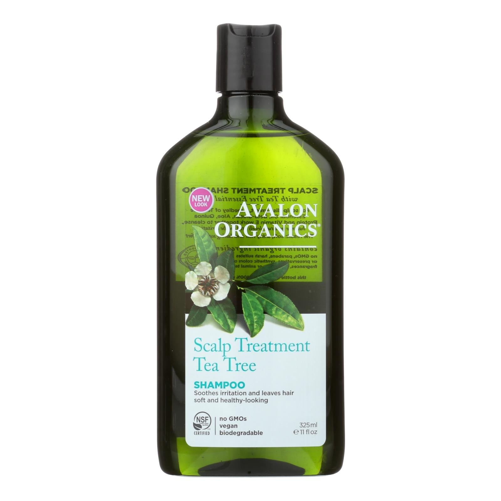 Champú anticaspa para el cuero cabelludo con aceite de árbol de té de Avalon Organics (325 ml) 