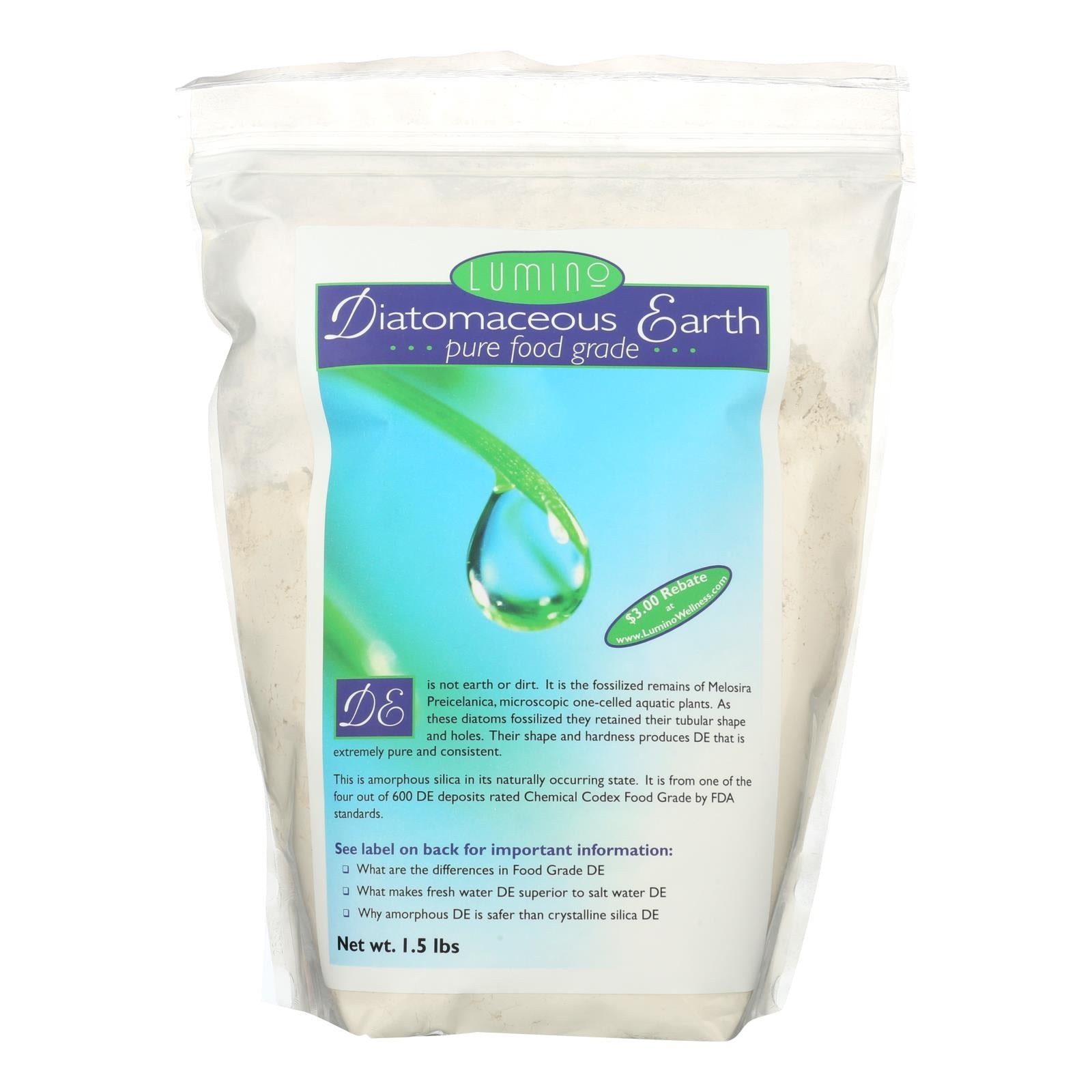 Tierra de diatomeas pura de grado alimenticio Lumino Home (1.5 lb)
