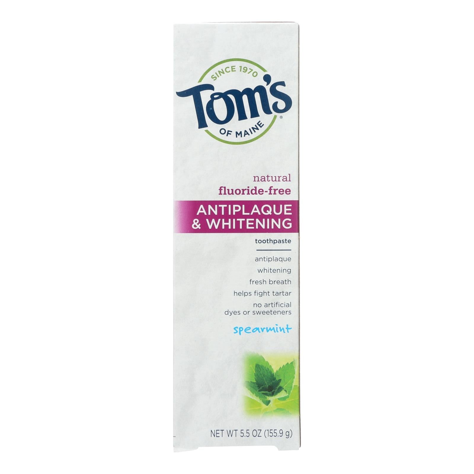 Pasta dental antiplaca y blanqueadora Tom's of Maine, sabor a menta verde - Paquete de 6 unidades de 5.5 oz