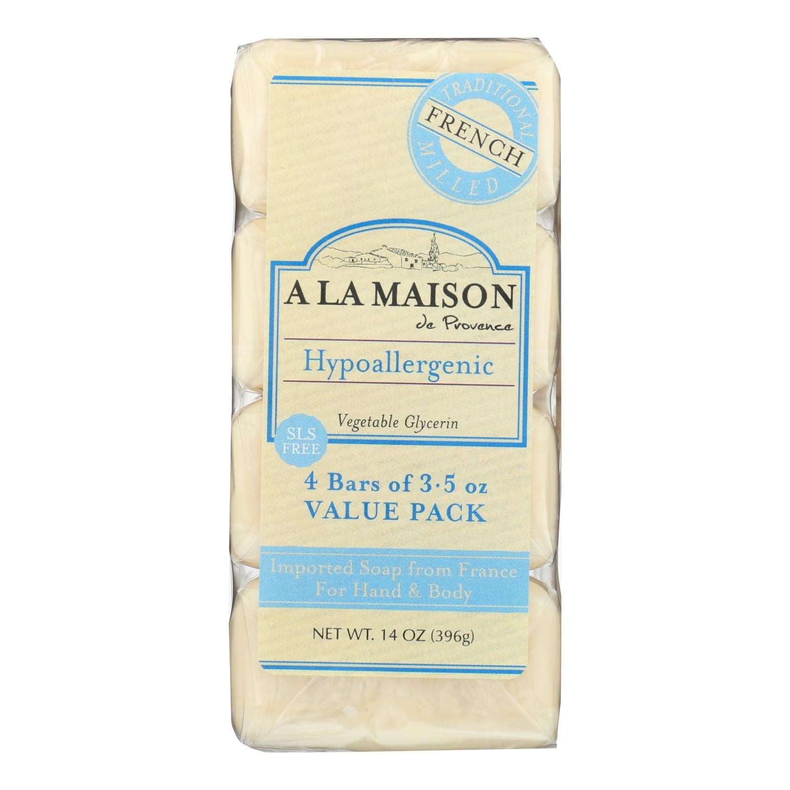 Jabón en barra sin perfume A La Maison (paquete de 4 - Barras de 3.5 oz) 