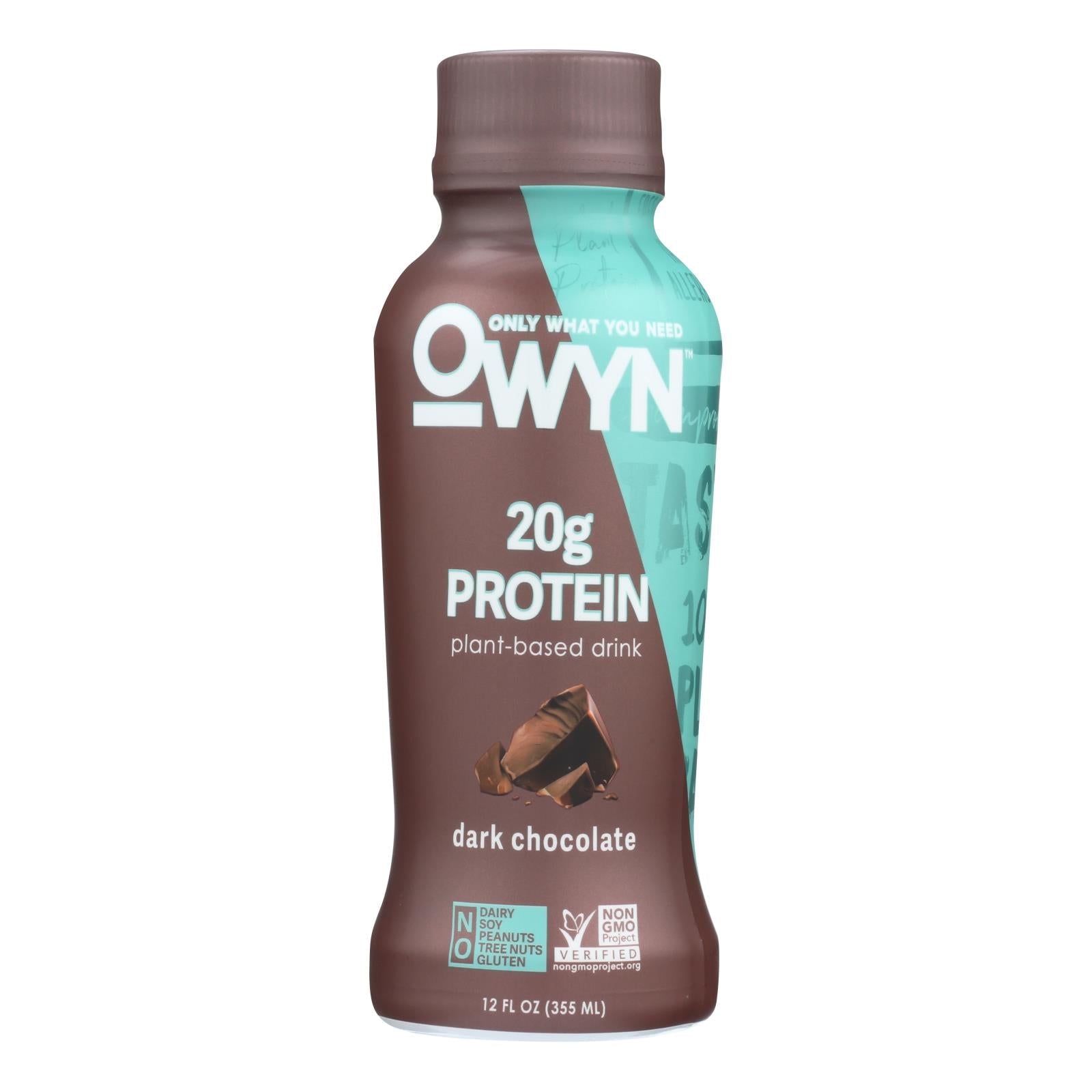 OWYN - Batido de proteína vegetal - Chocolate negro - 355 ml (paquete de 12)