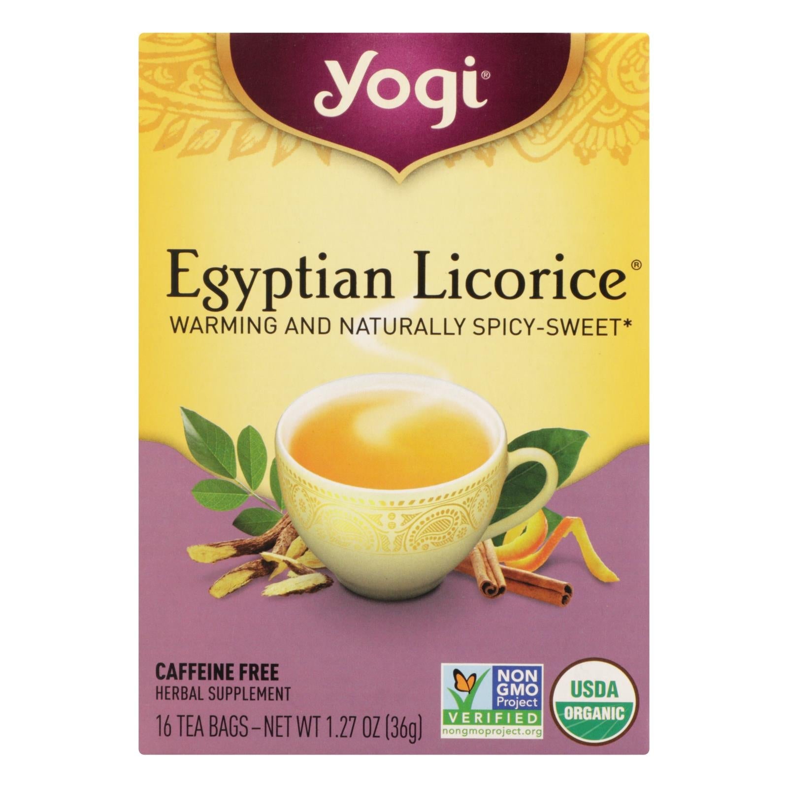 Bolsitas de té de regaliz Yogi Original, 16 bolsitas (paquete de 6) 