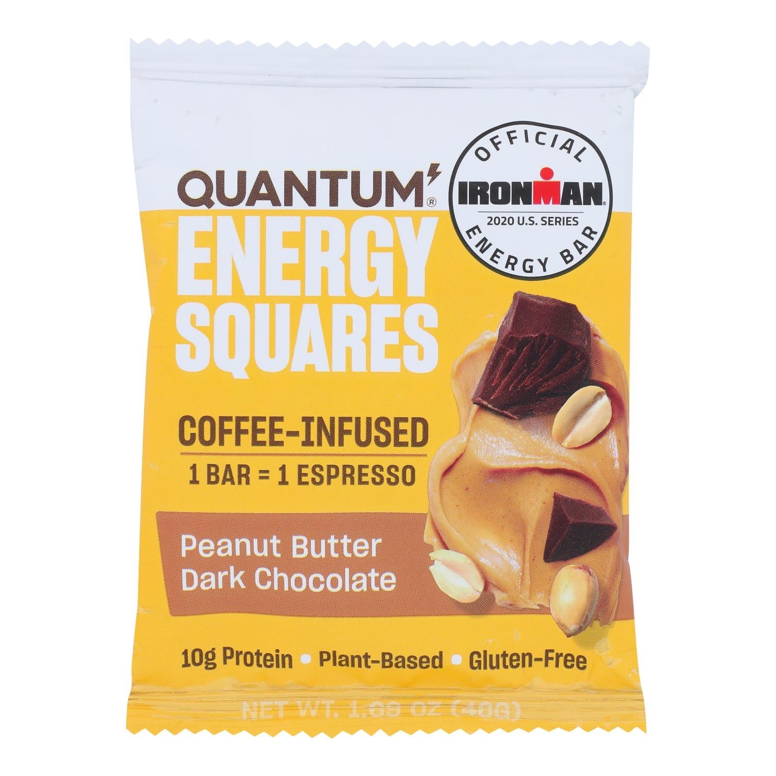 Barras Quantum Energy Squares - Chocolate negro con mantequilla de cacahuete - 50 g - Paquete de 8
