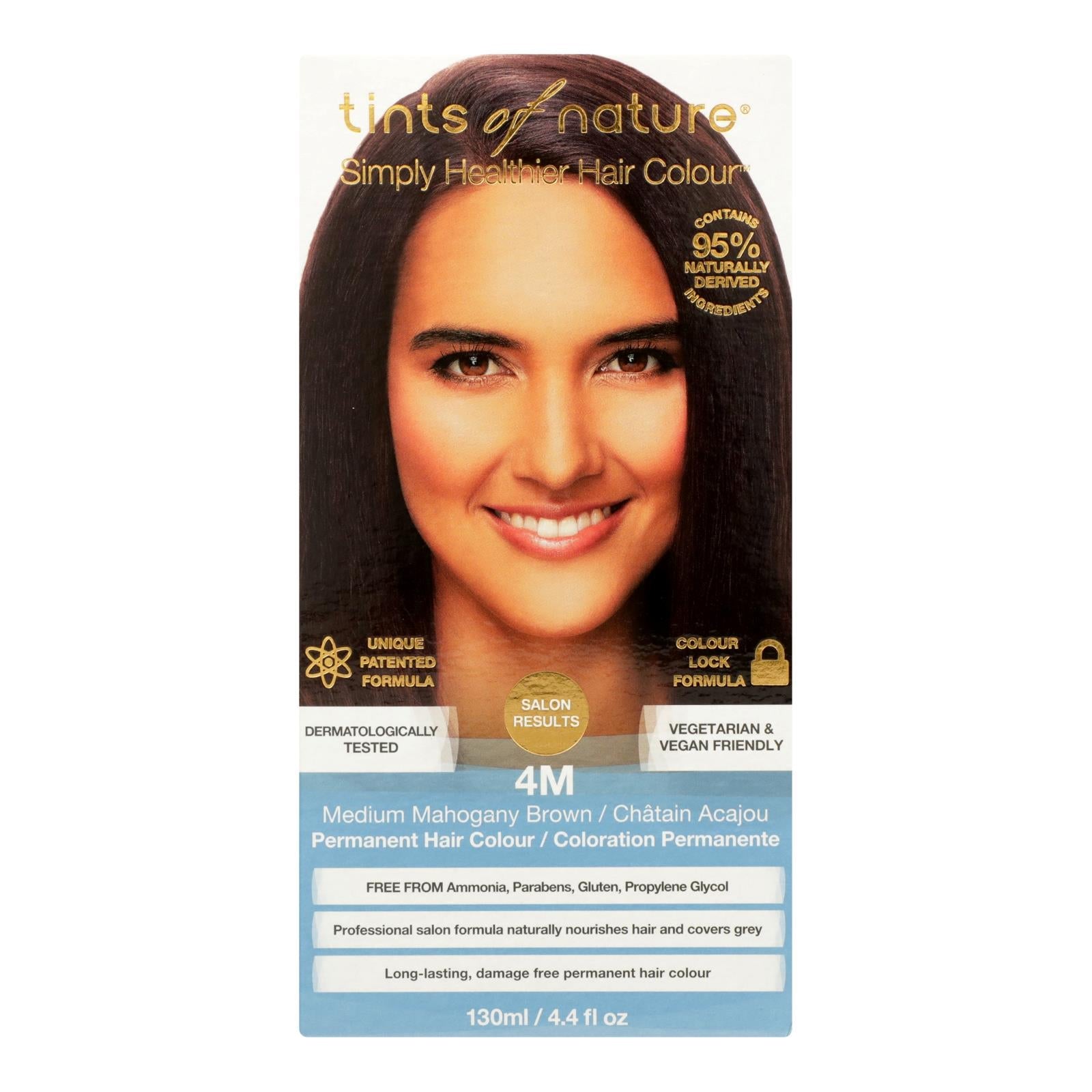 Tinte permanente para el cabello Tints of Nature 4m, color castaño caoba medio, 127 ml (4.4 onzas líquidas)