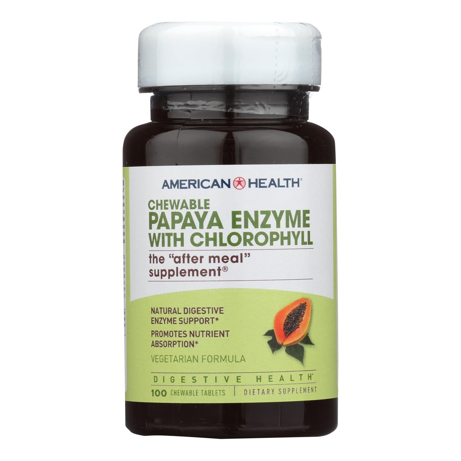 Enzima de papaya masticable con clorofila de American Health: fortalece la digestión y favorece la defensa antioxidante (100 comprimidos)