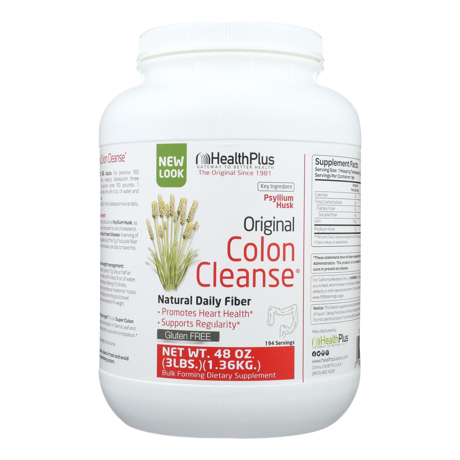 Limpieza de colon original Health Plus, 3 libras.