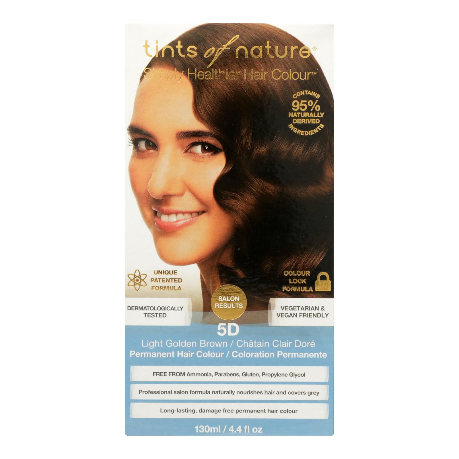 Tinte permanente para el cabello Tintes Of Nature 5D castaño dorado claro - 127 ml