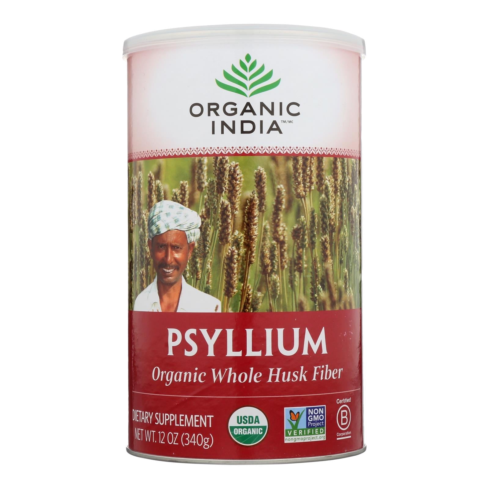 Cáscara entera de psyllium Fiber Harmony de Organic India, 12 oz.