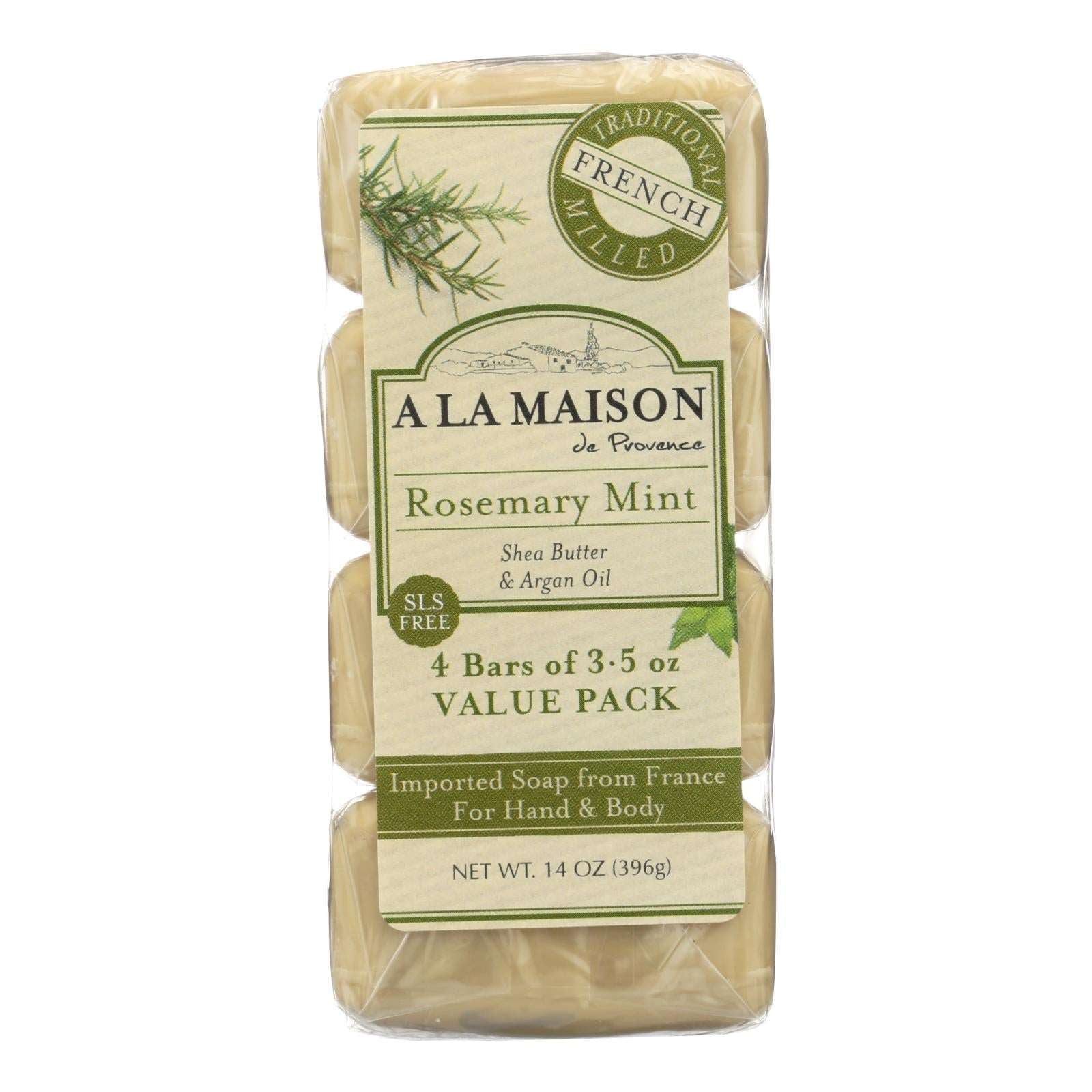 Jabón exfoliante en barra de romero y menta A La Maison (paquete de 4)