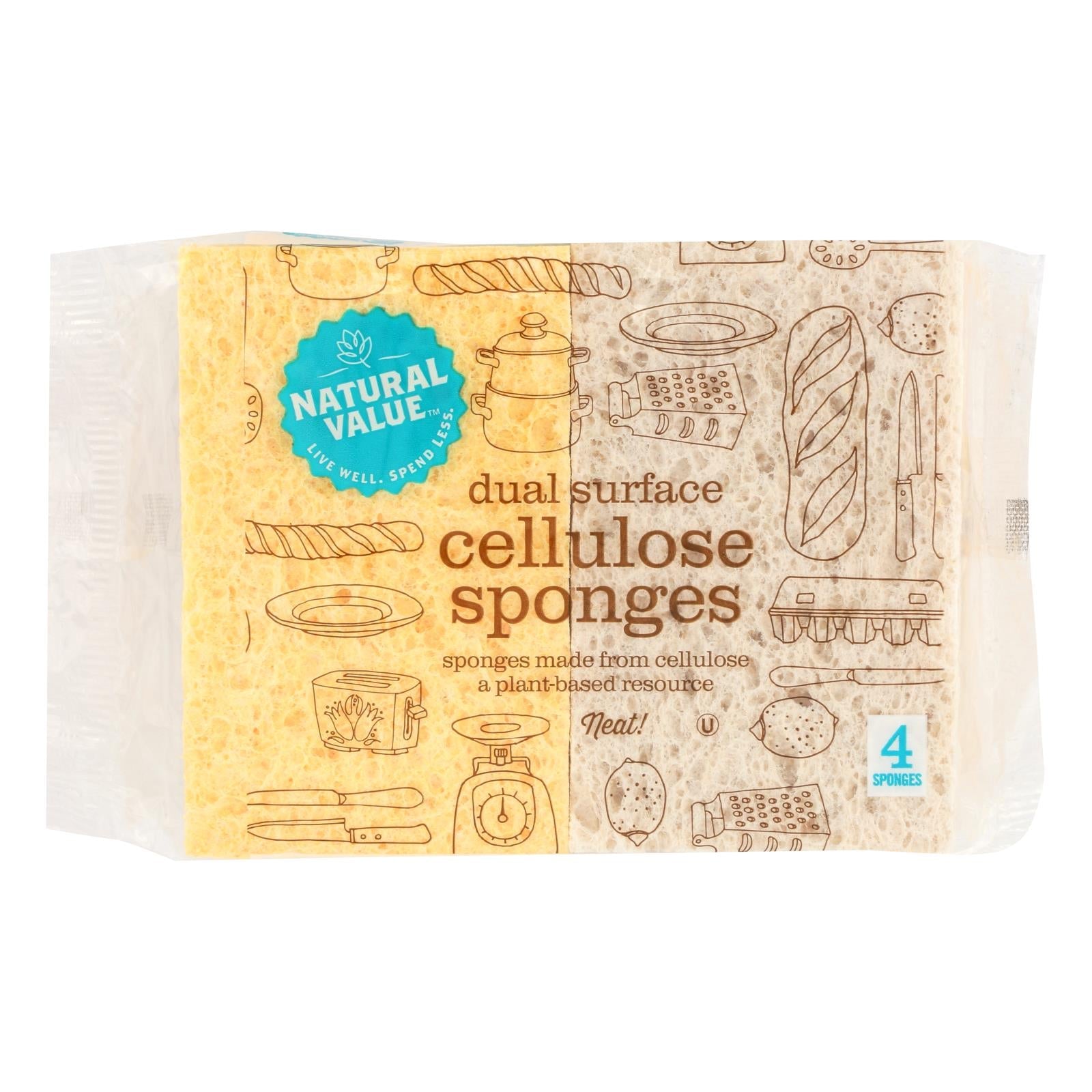 Natural Value Cellulose Dual Surface Sponges (Pack of 24, 4-Count)