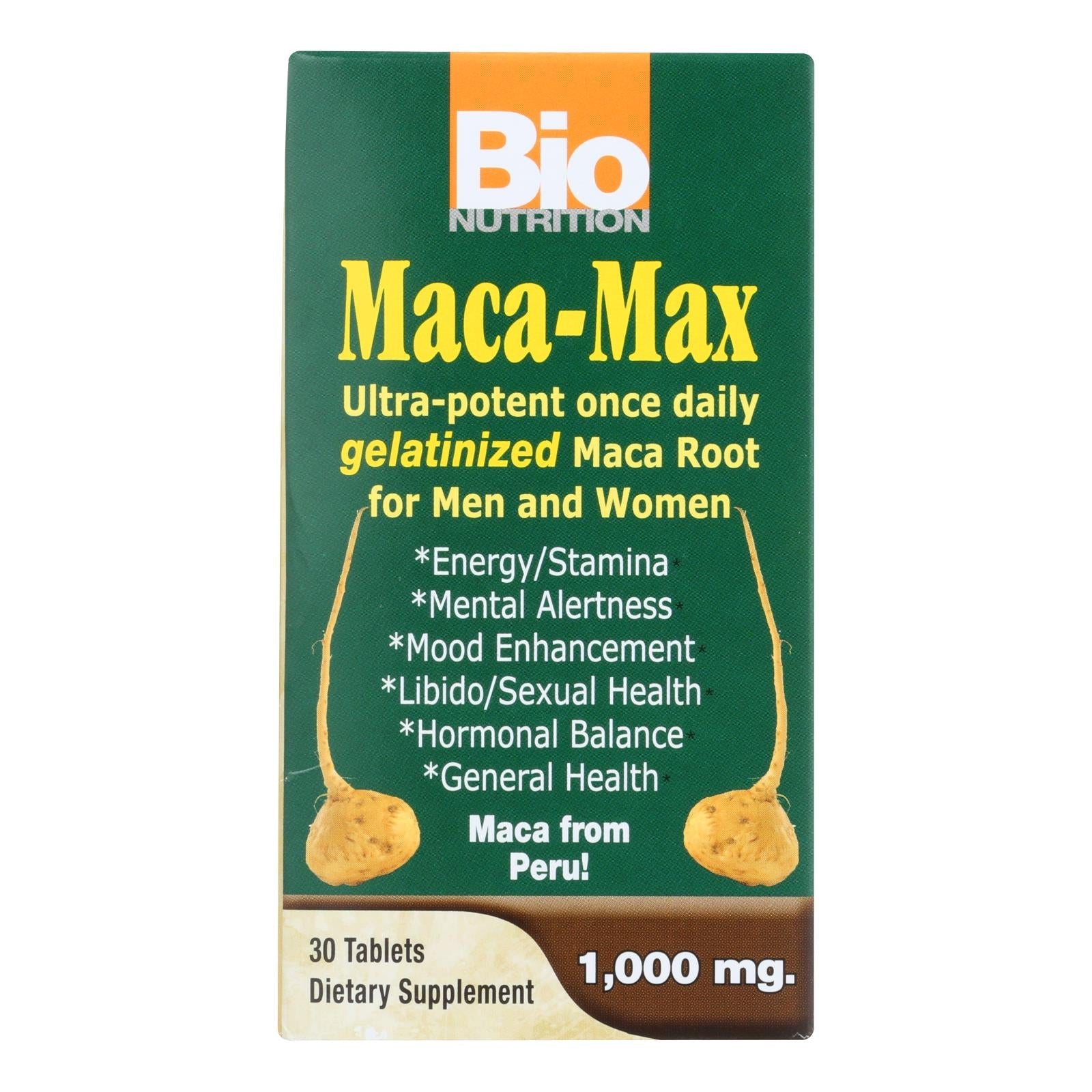 Maca-Max de Bio Nutrition (30 comprimidos): potente potenciador de energía masculina, 1000 mg