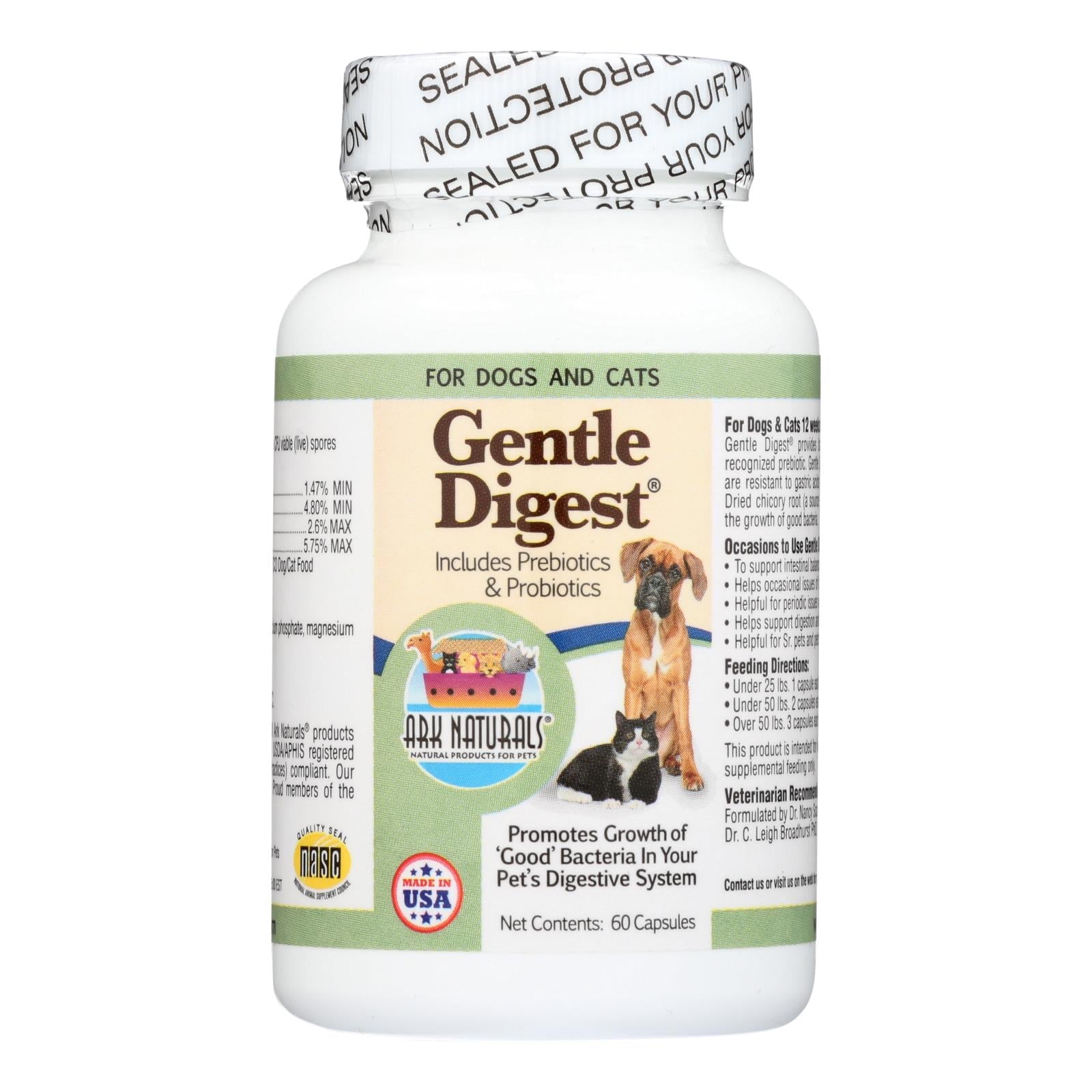 Ark Naturals Gentle Digest para perros y gatos, 60 cápsulas 