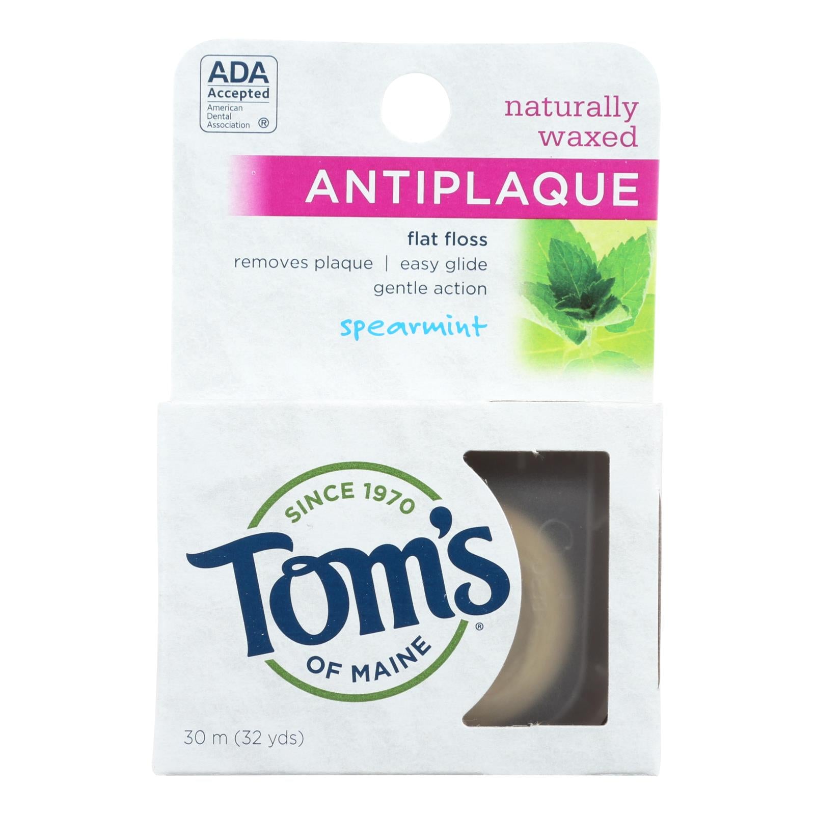 Hilo dental encerado antiplaca Tom's of Maine, menta verde, 32 yardas por paquete (paquete de 6)