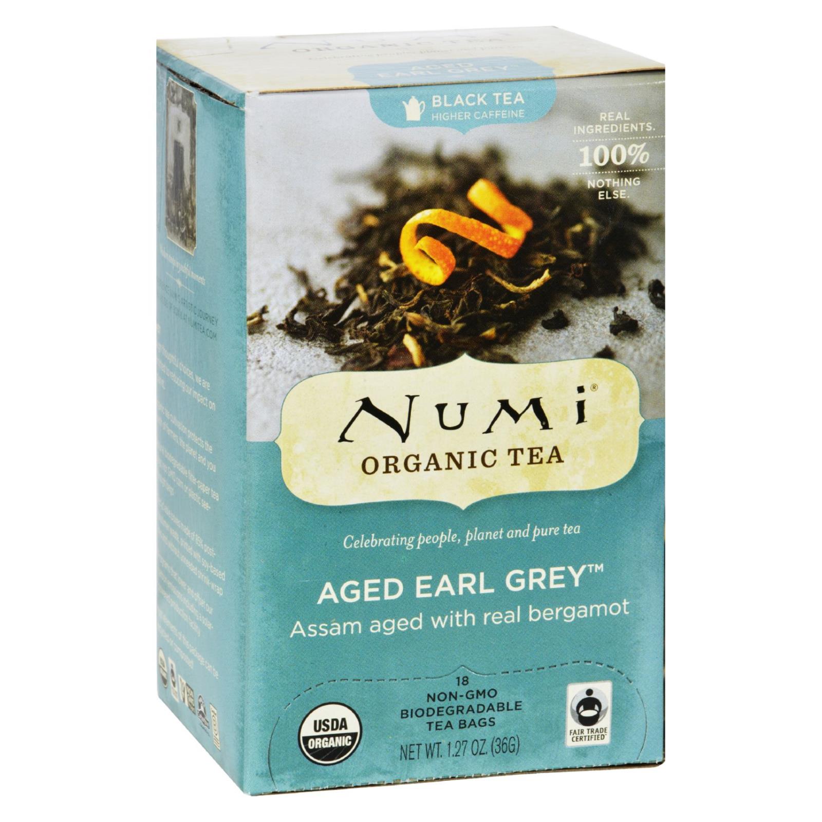 Té negro con bergamota y Earl Grey añejo Numi, 18 bolsitas por caja (paquete de 6) 