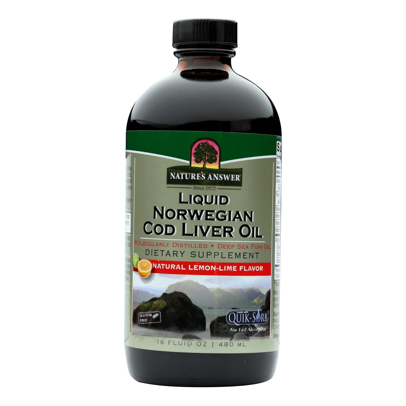 Aceite de hígado de bacalao noruego premium Nature's Answer - Rico en ácidos grasos omega 3 - 16 onzas líquidas