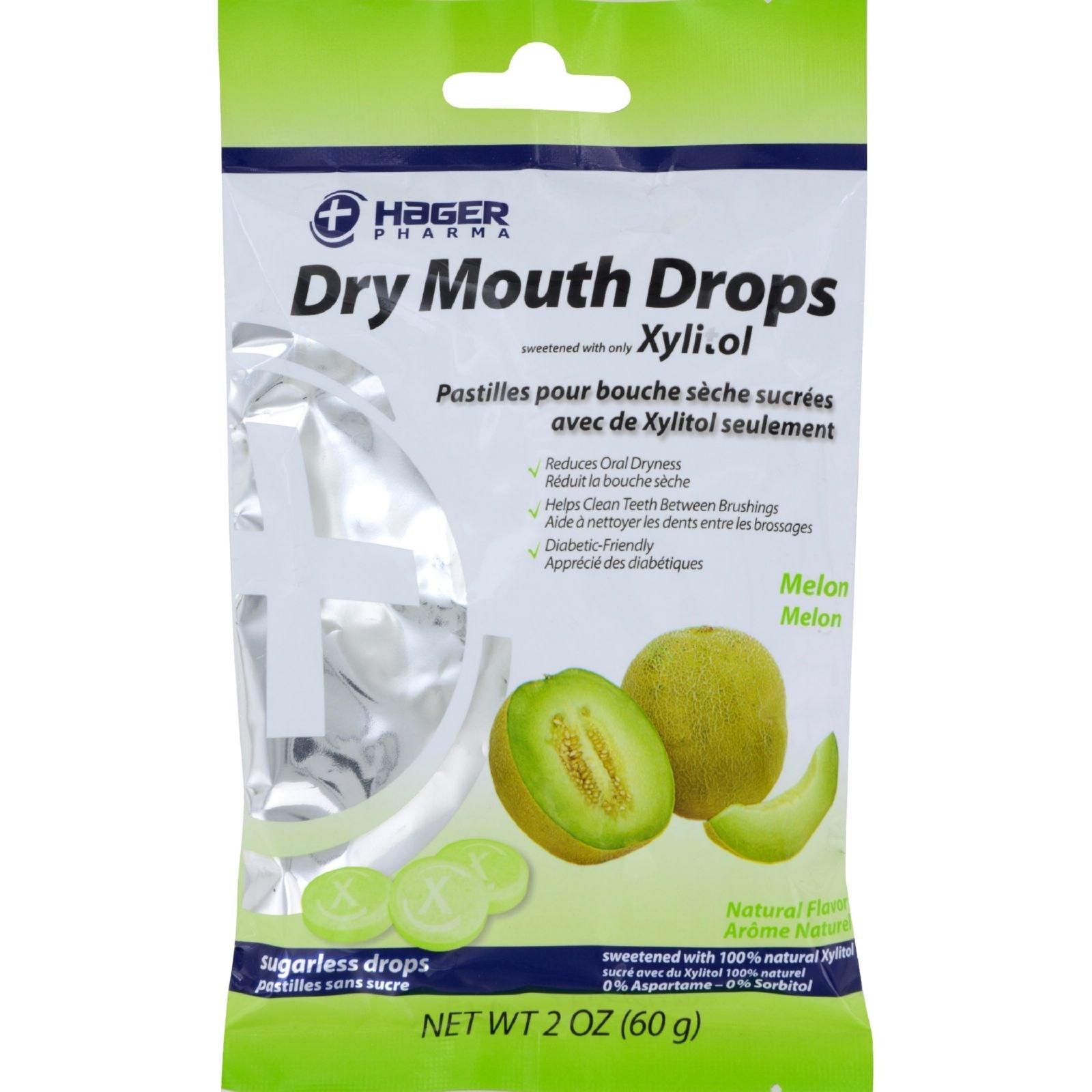 Gotas para la boca seca de Hager Pharma - Sabor refrescante a melón - 2 oz. 