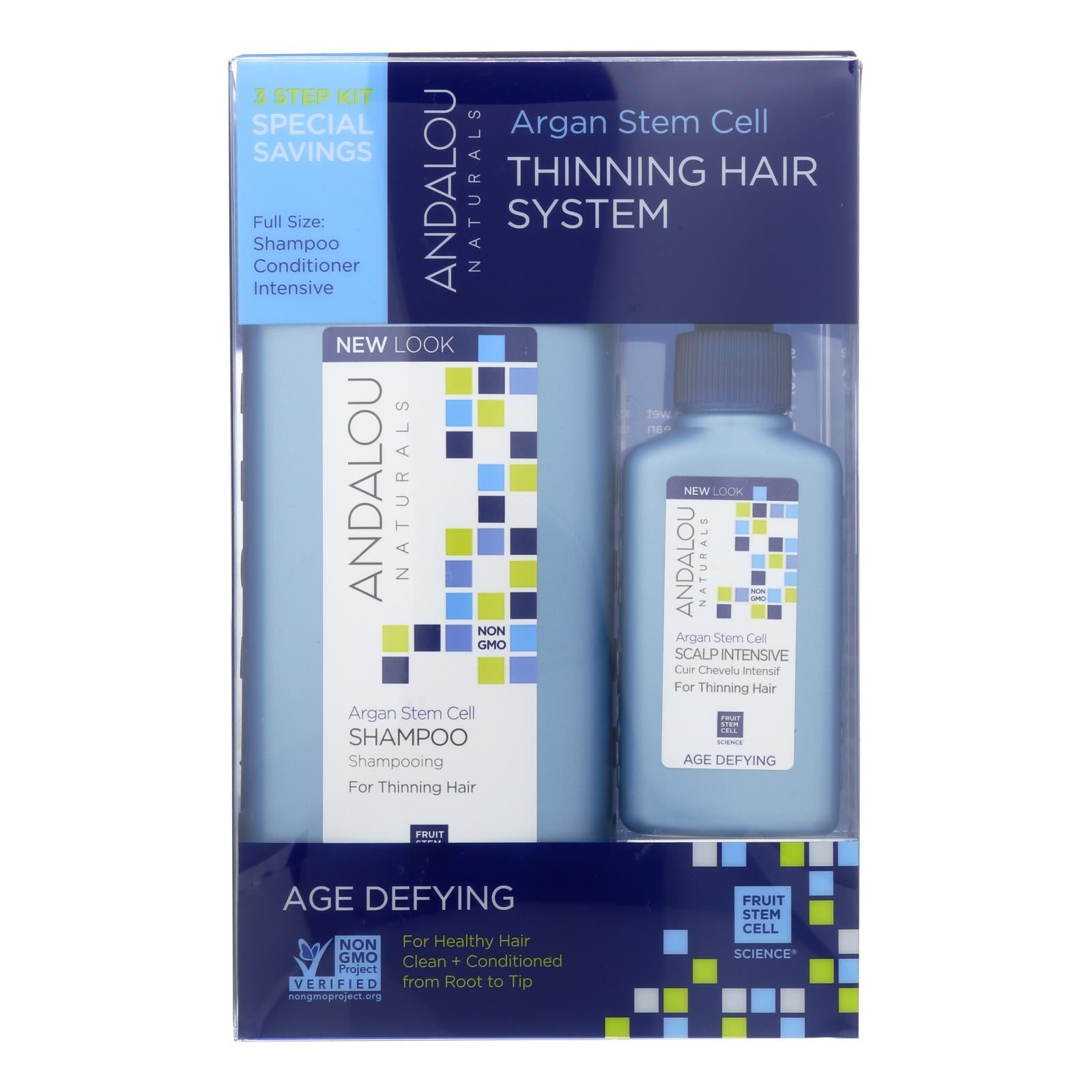 Sistema para el cabello fino Andalou Naturals con células madre de argán (paquete de 3) 
