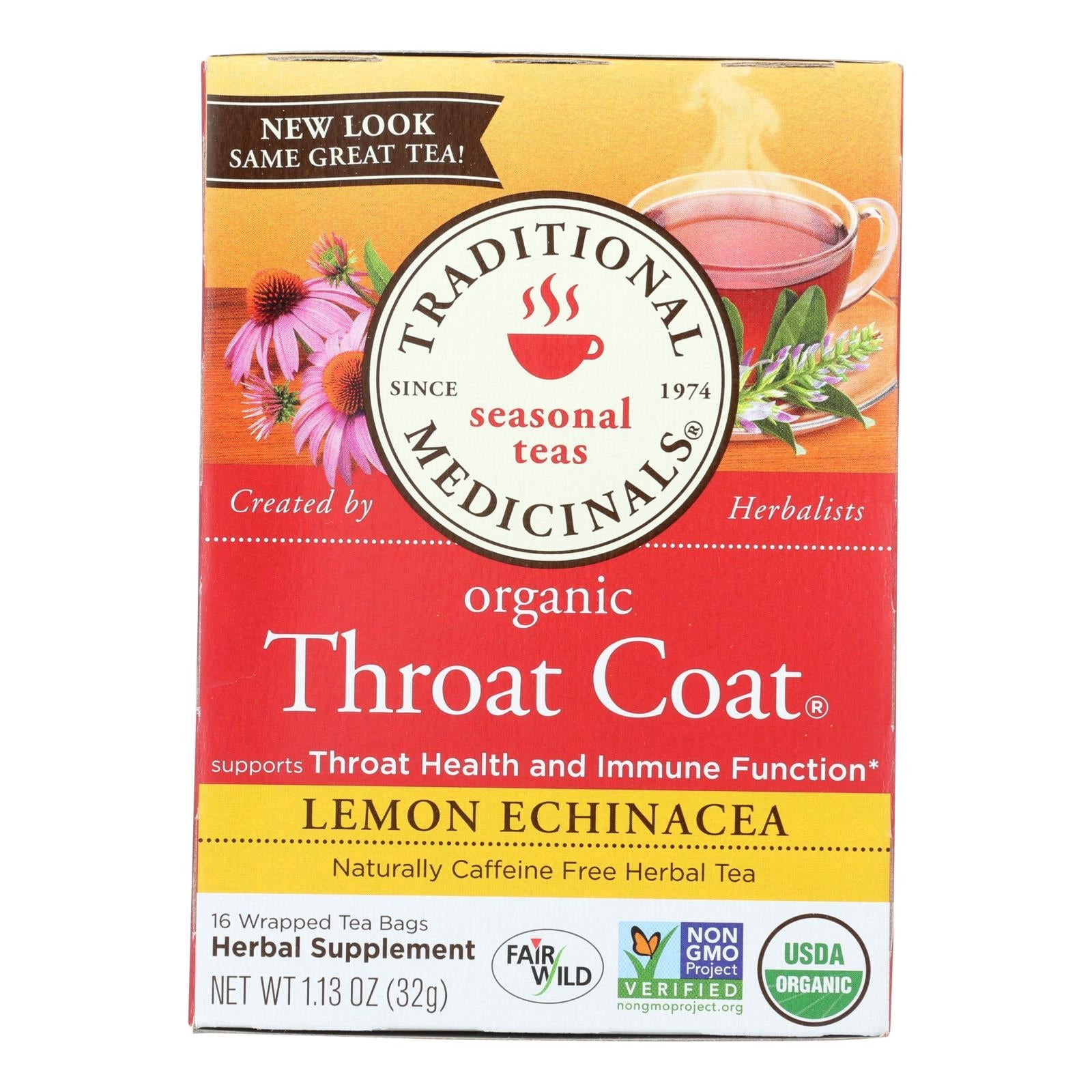 Té de hierbas para la garganta, limón y equinácea de Traditional Medicinals - 16 bolsitas de té, paquete de 6