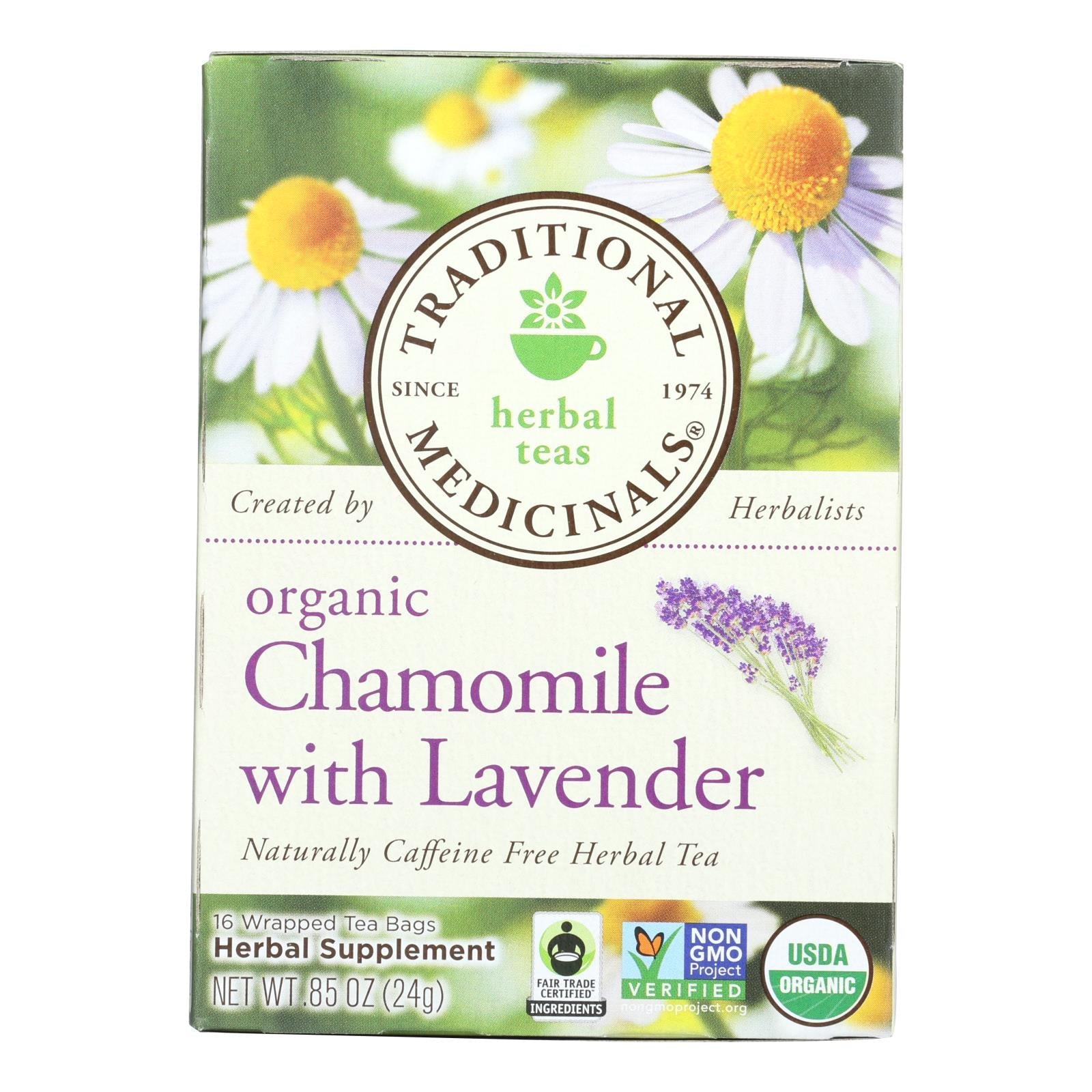Té de hierbas calmante de manzanilla y lavanda de Traditional Medicinals (paquete de 6, 16 bolsitas) sin cafeína