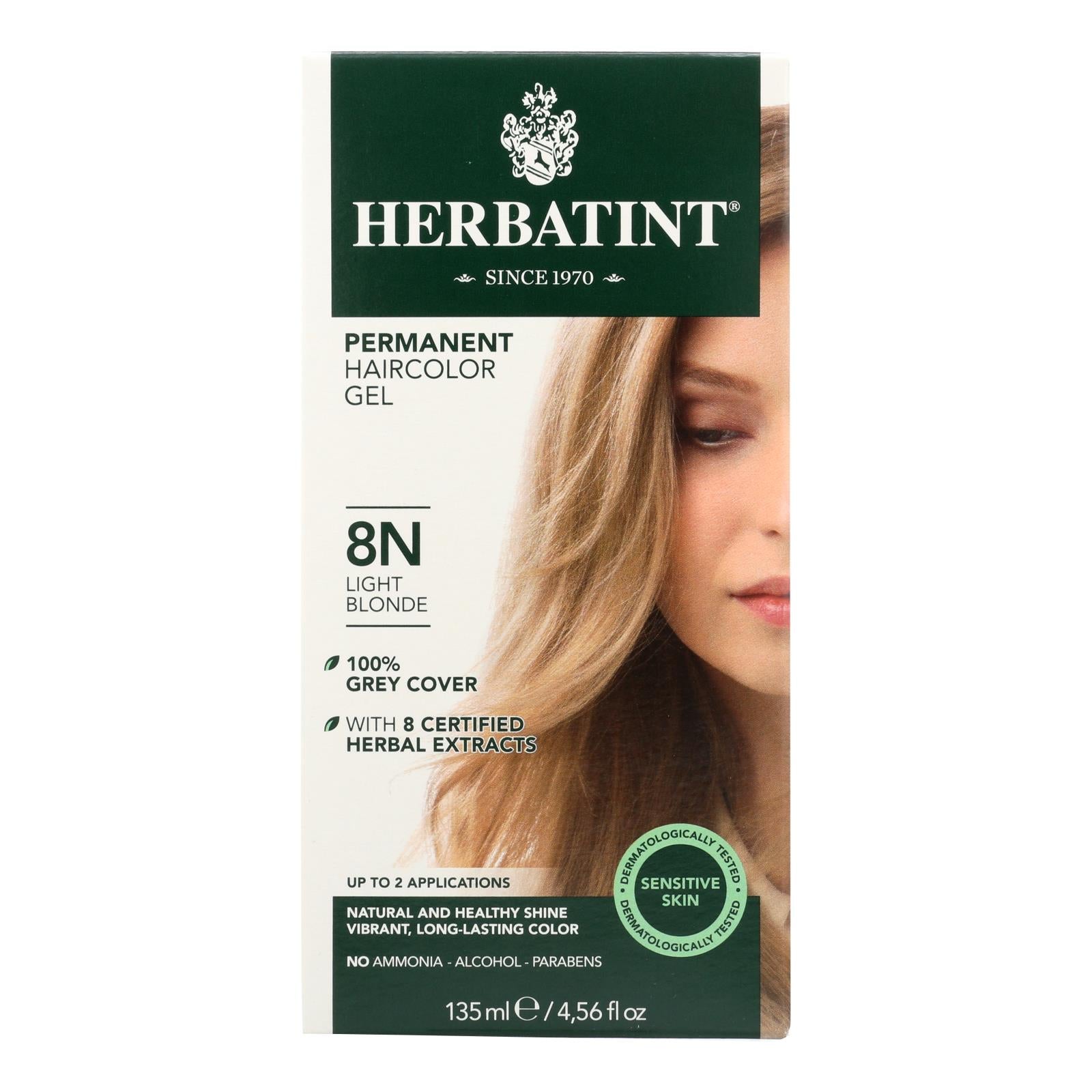 Gel colorante permanente para cabello rubio claro a base de hierbas Herbatint, 135 ml