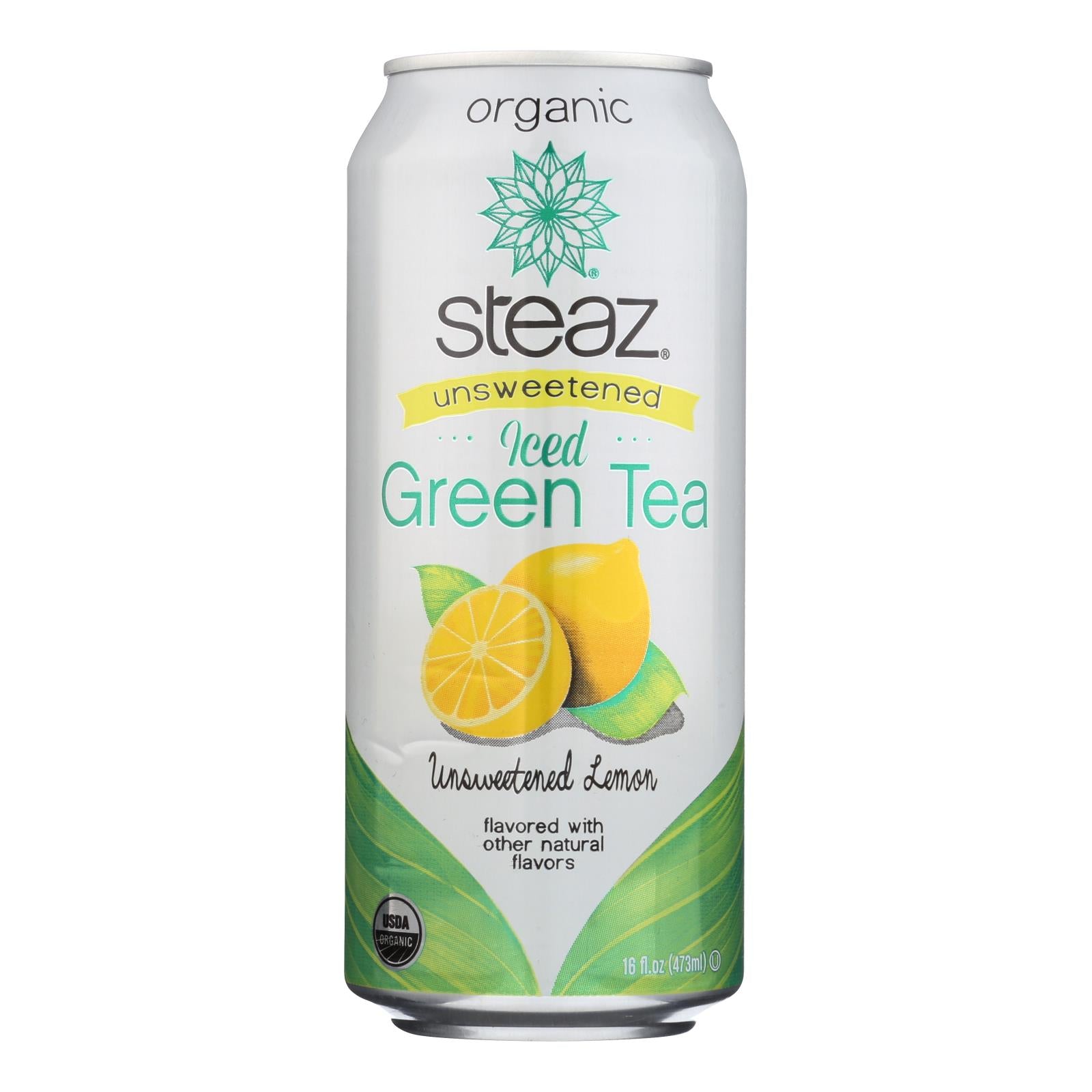 Té verde sin azúcar con limón Steaz, paquete de 12 botellas de 16 onzas líquidas