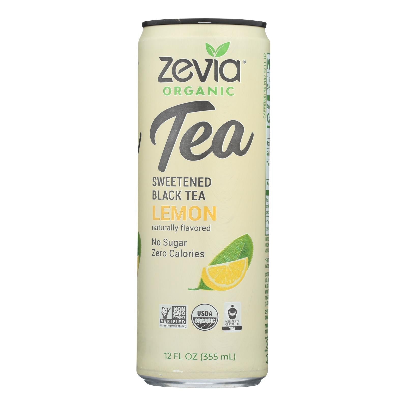 Té negro de limón Zevia sin calorías, paquete de 12 (355 ml por lata) 