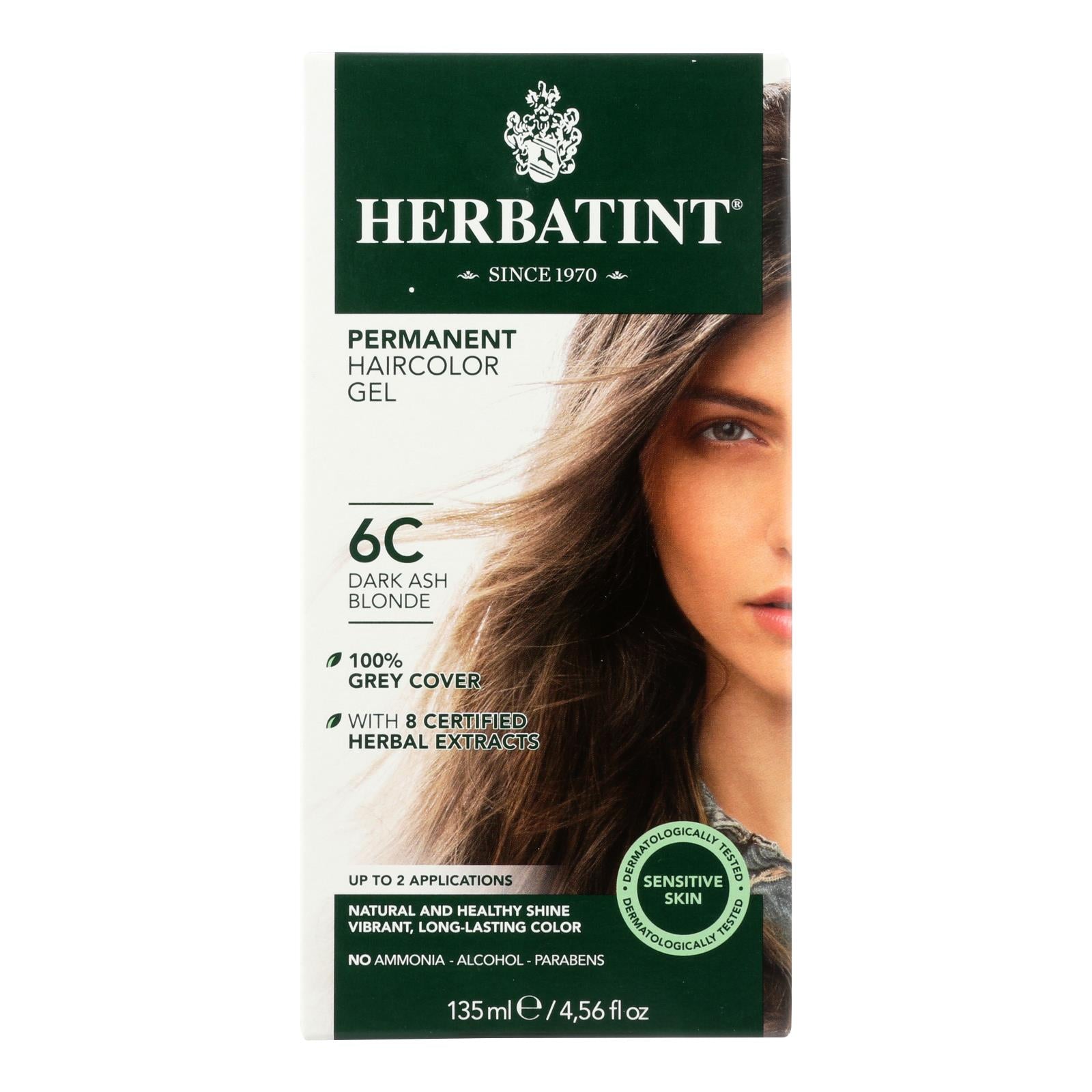 Gel colorante permanente a base de hierbas Herbatint 6C rubio ceniza oscuro (135 ml)