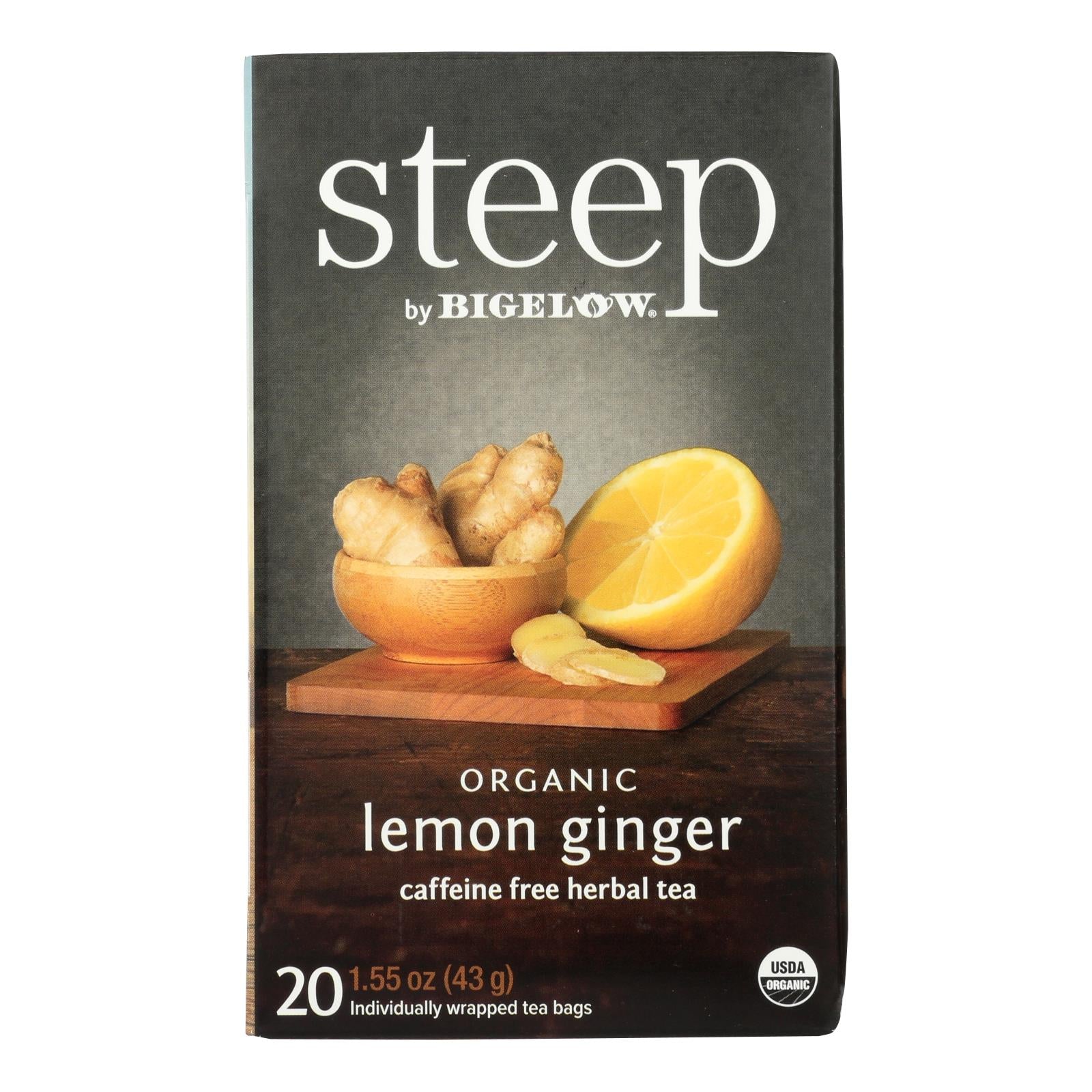 Té de hierbas orgánico Bigelow de limón y jengibre, 20 bolsitas por caja (paquete de 6)