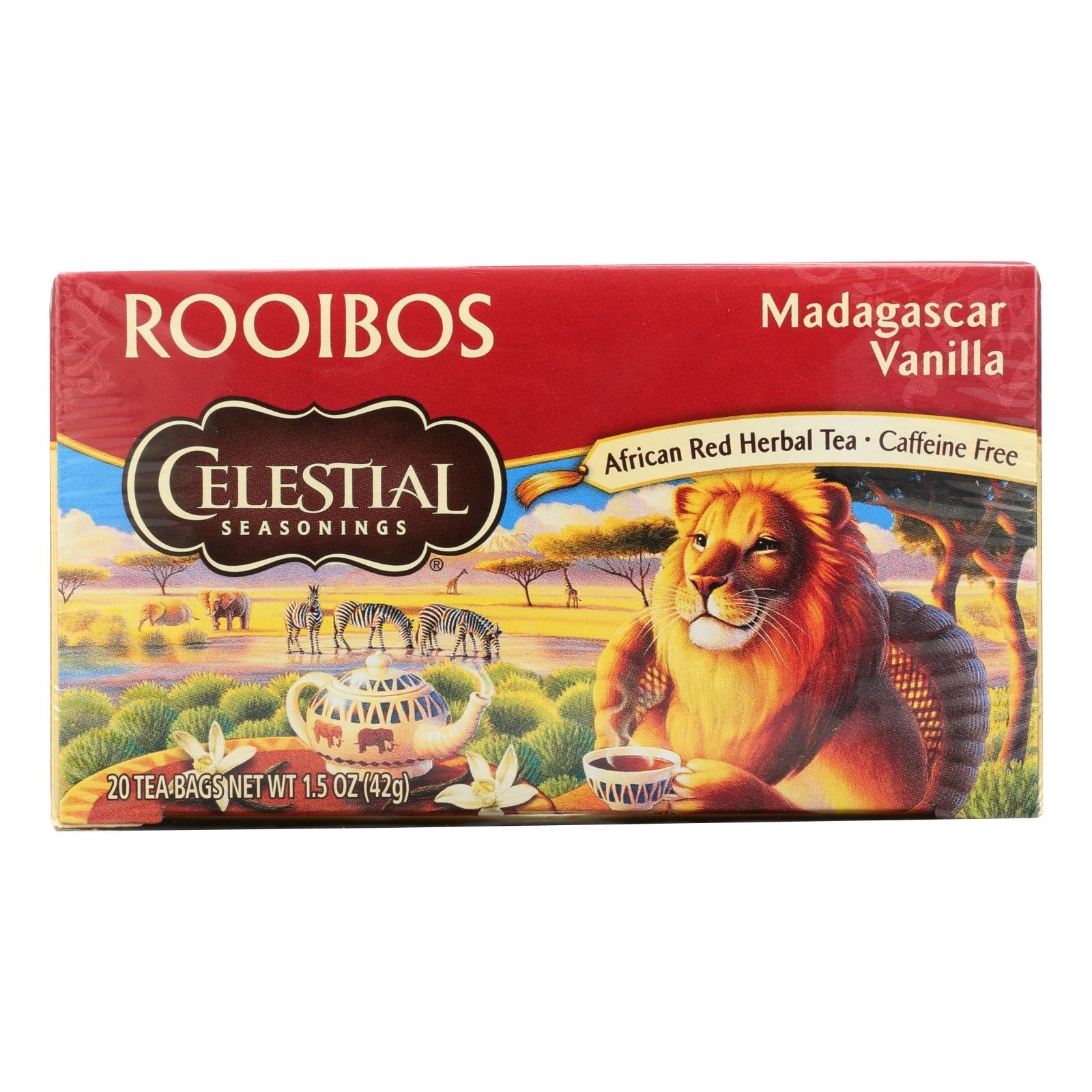 Té rojo de vainilla de Madagascar sin cafeína Celestial Seasonings (paquete de 6 - 20 bolsitas)
