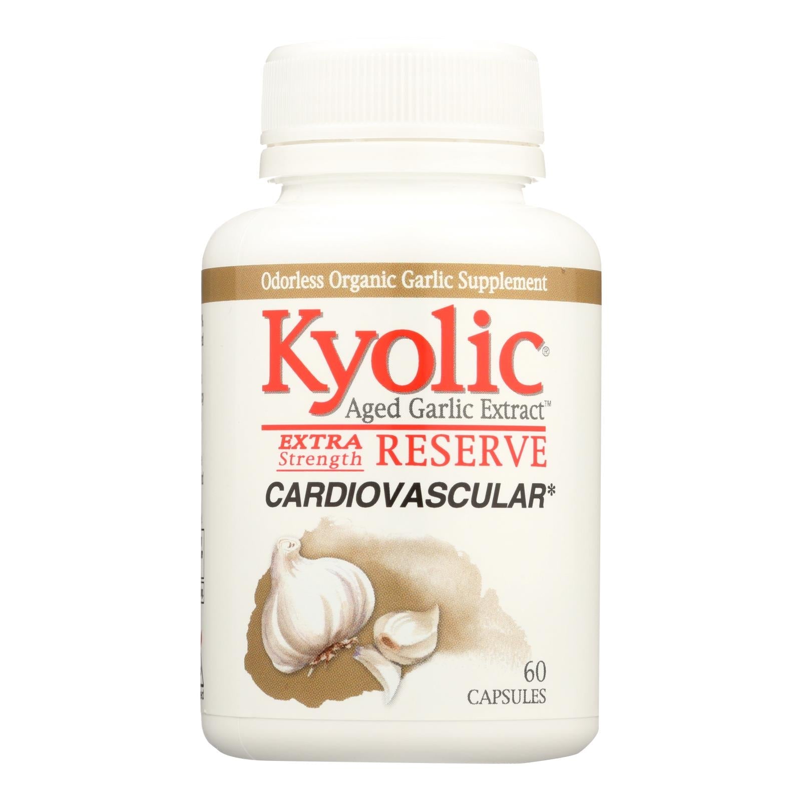 Extracto de ajo añejado Kyolic, reserva cardiovascular extrafuerte, 60 cápsulas