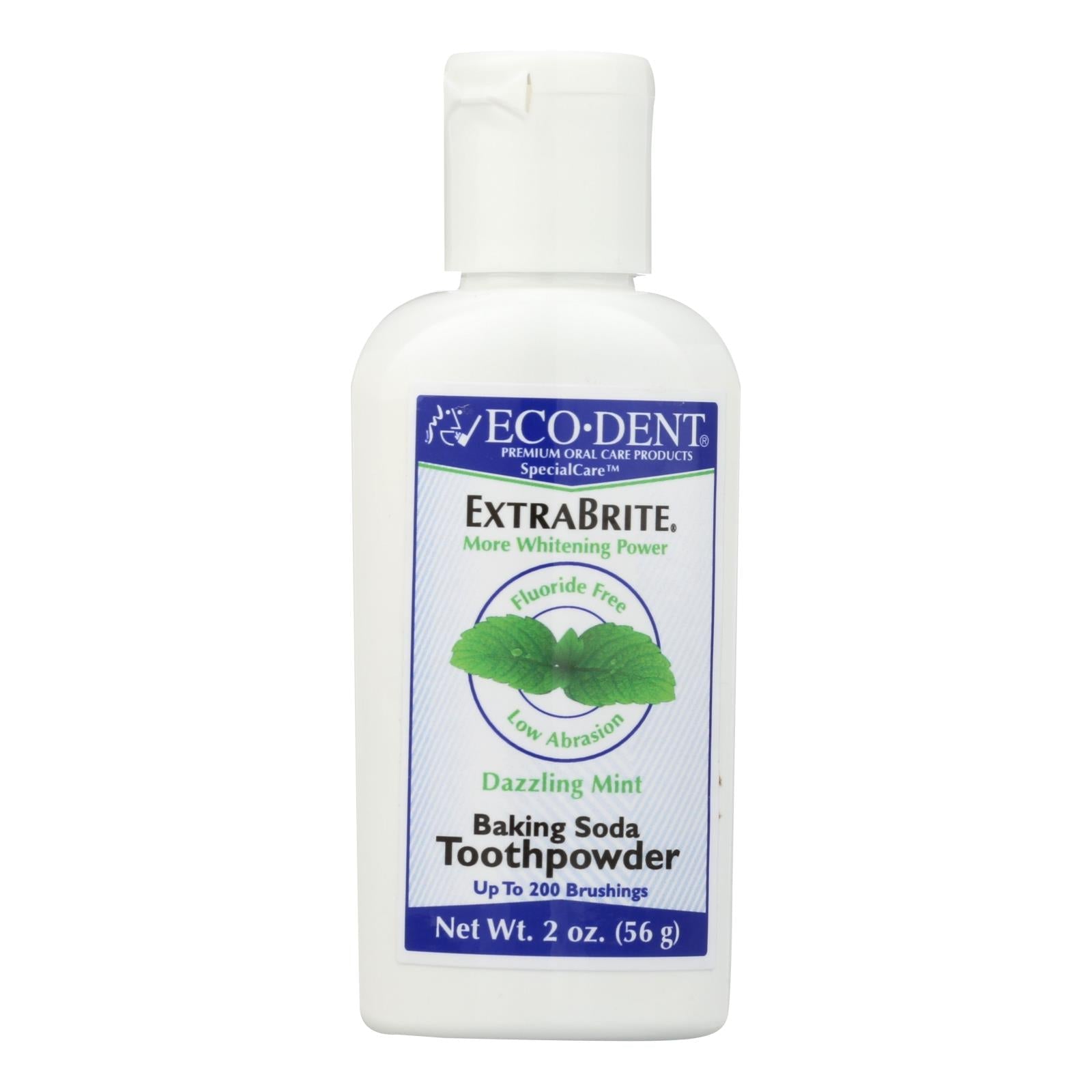 Polvo dental sin flúor Eco-Dent Xtra-Brite, blanquea los dientes, 56 ml, temperatura = 0,9