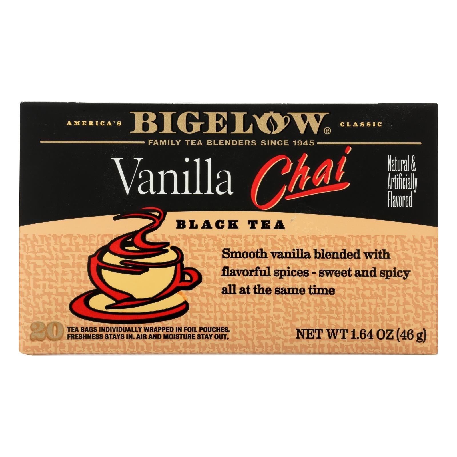 Té negro Bigelow Vanilla Chai, paquete de 6 (20 bolsitas)