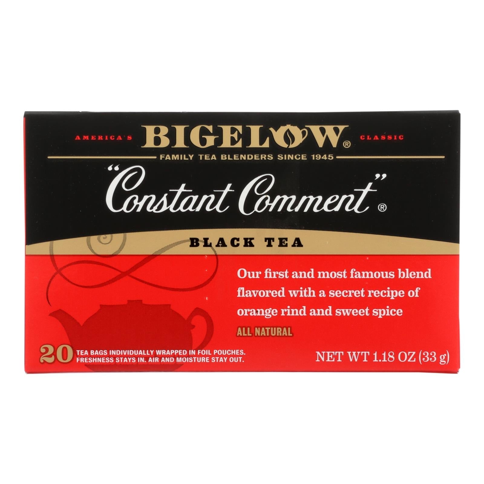 Té negro Bigelow Tea Constant Comment, mezcla premium, 20 bolsitas de té (paquete de 6)