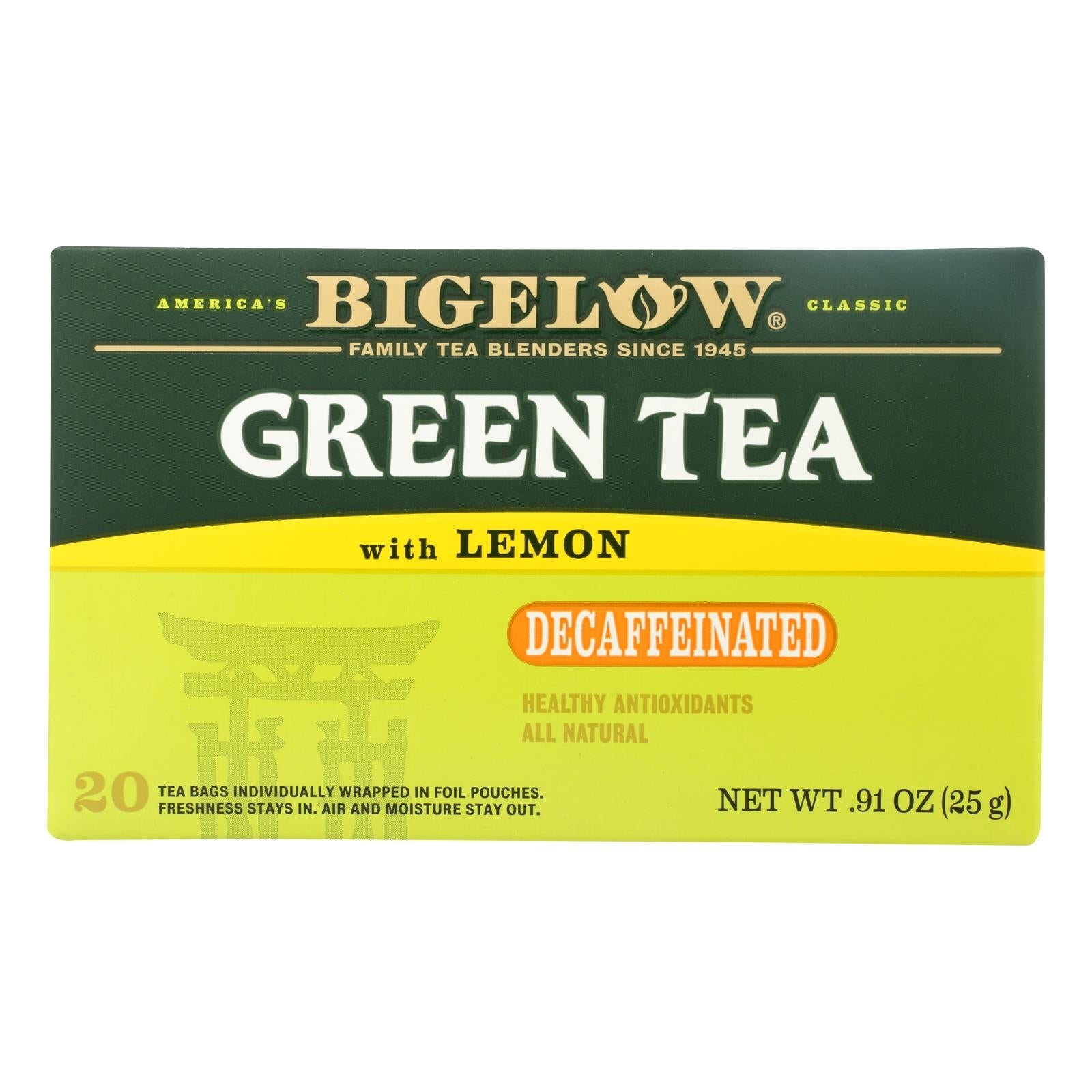 Té verde descafeinado Bigelow con limón - 20 bolsitas de té/caja (paquete de 6)