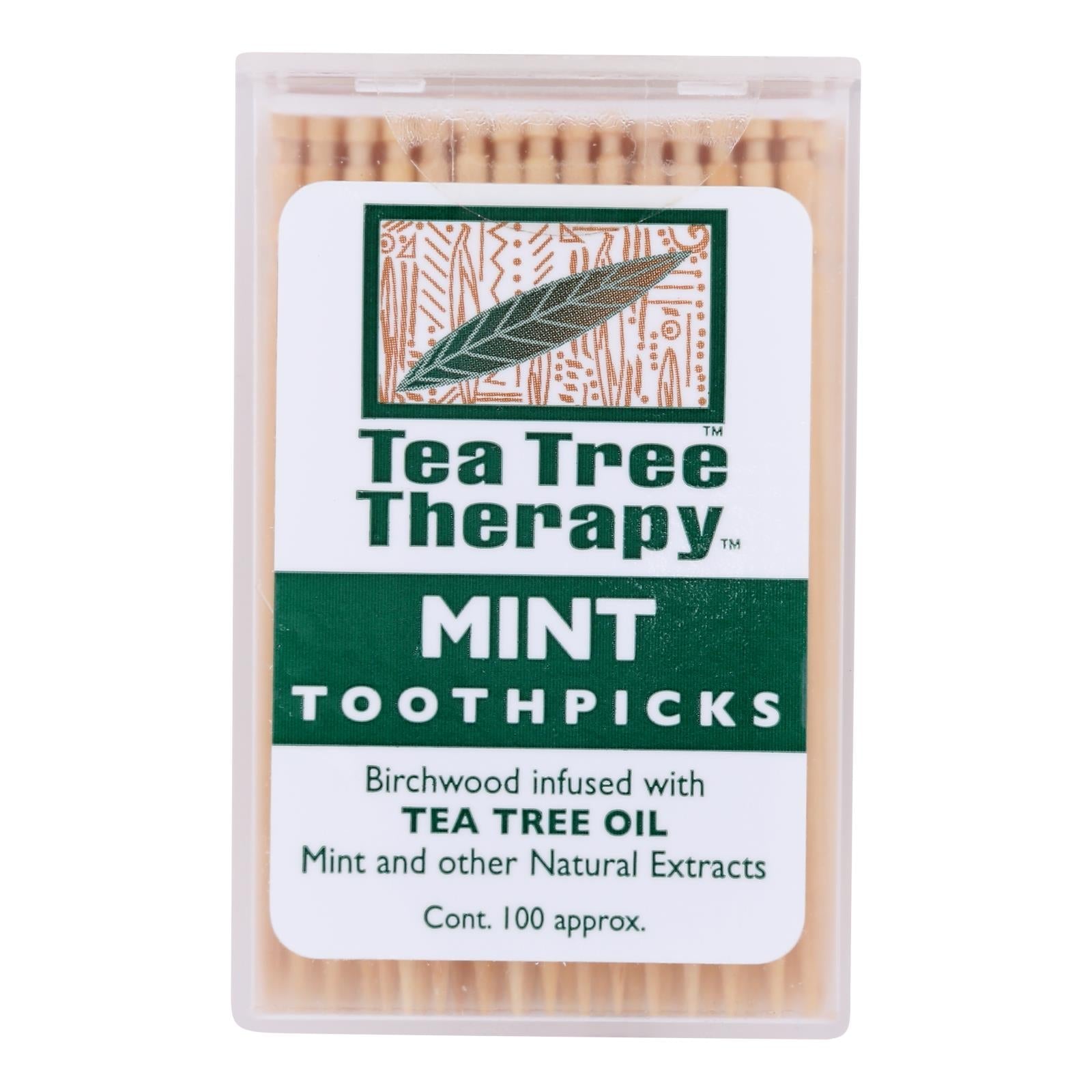 Palillos de dientes con aceite de árbol de té: 12 paquetes de 100 palillos impregnados con el poder del aceite de árbol de té