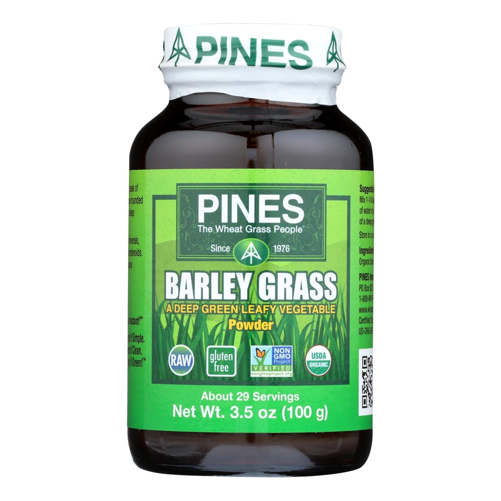 Polvo de hierba de cebada orgánica Pines International (paquete de 3.5 oz)