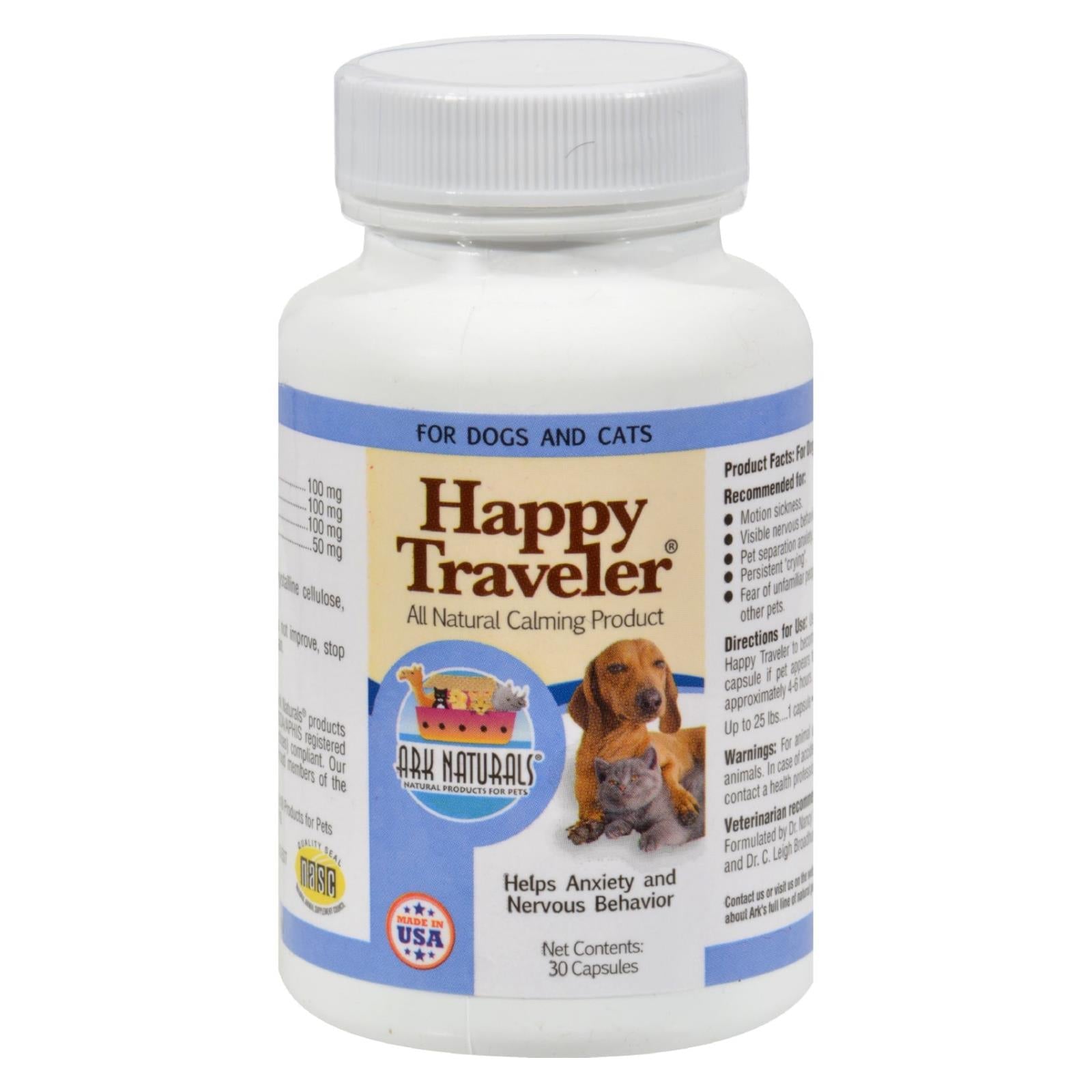 Ark Naturals Happy Traveler - Alimento calmante para perros y gatos - 30 cápsulas