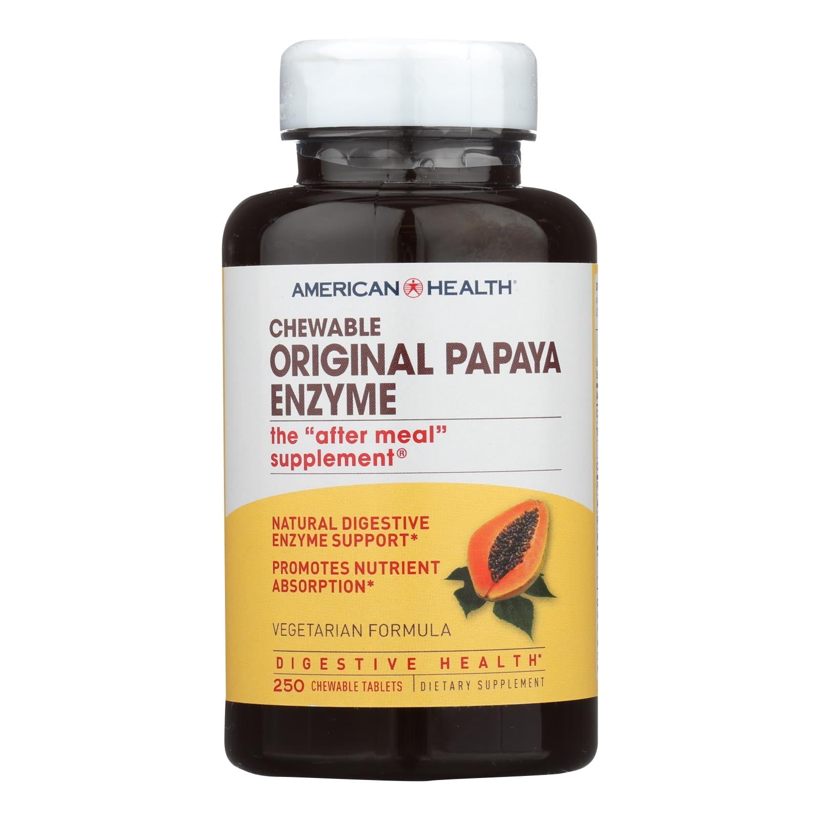 Enzima de papaya original masticable American Health, 250 comprimidos