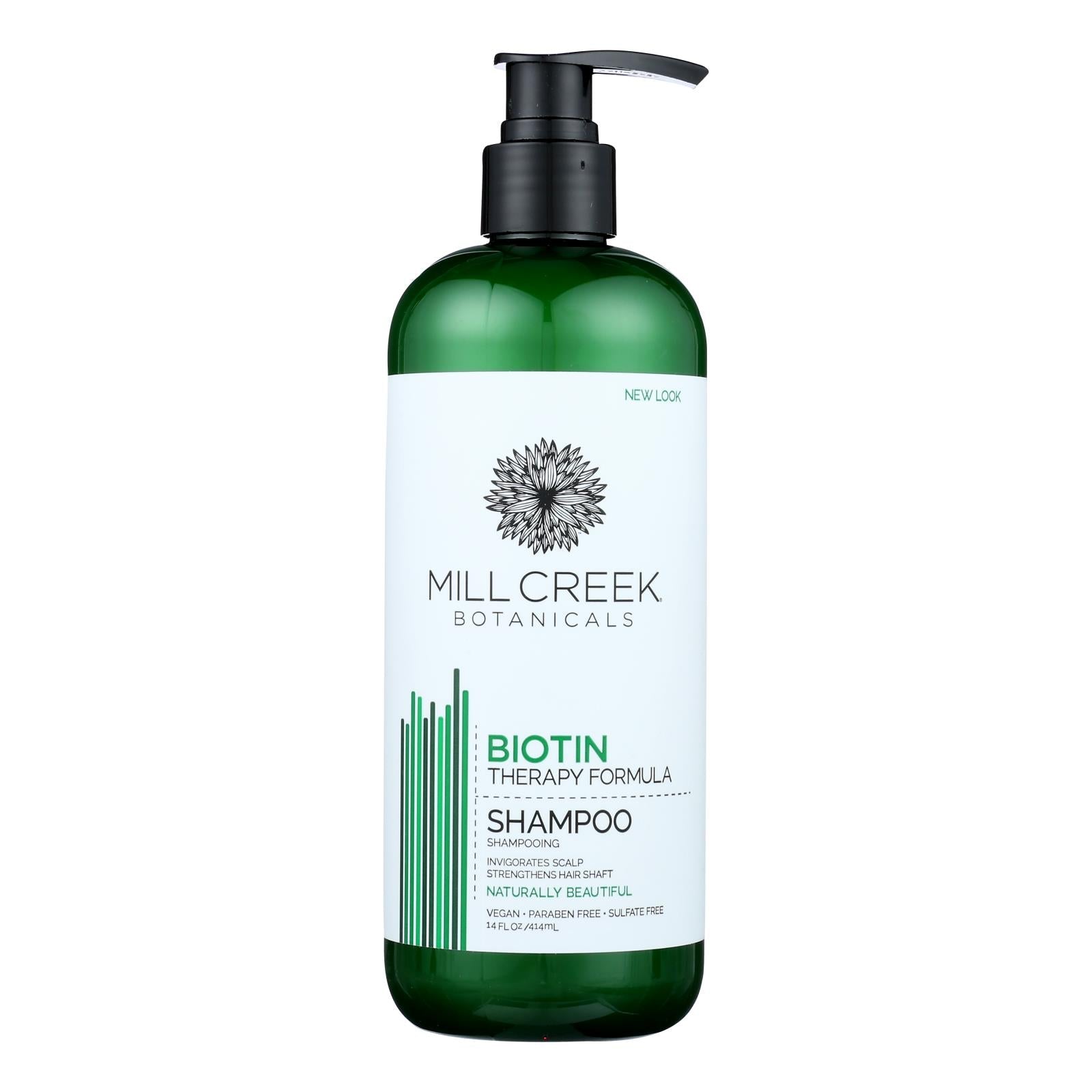 Champú con biotina de Mill Creek Botanicals para el crecimiento y el grosor del cabello (14 onzas líquidas)