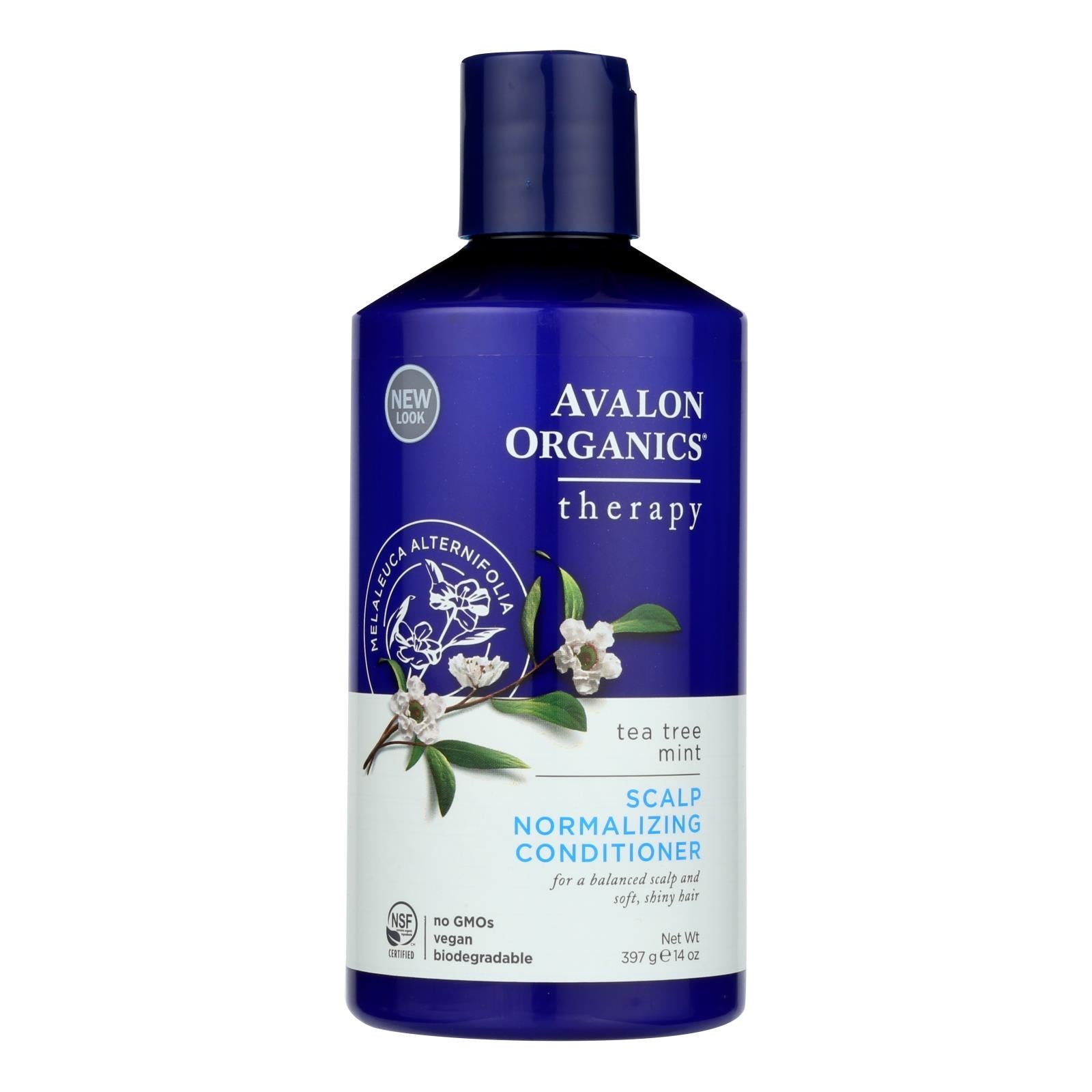 Acondicionador de tratamiento de árbol de té y menta Avalon Organics para un cabello nutrido y fresco (14 onzas líquidas) 