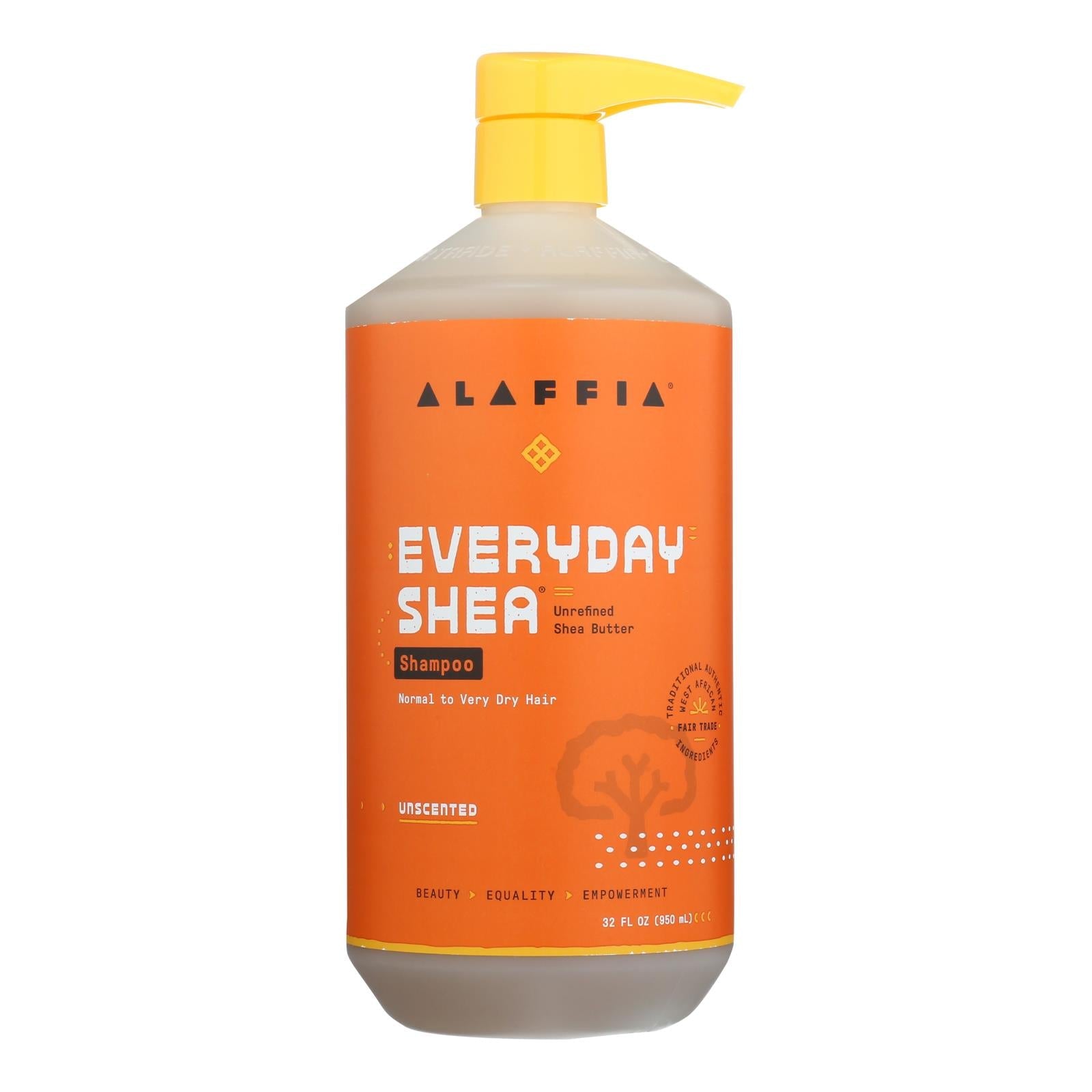Champú hidratante sin perfume Alaffia Everyday Shea - 32 onzas líquidas.