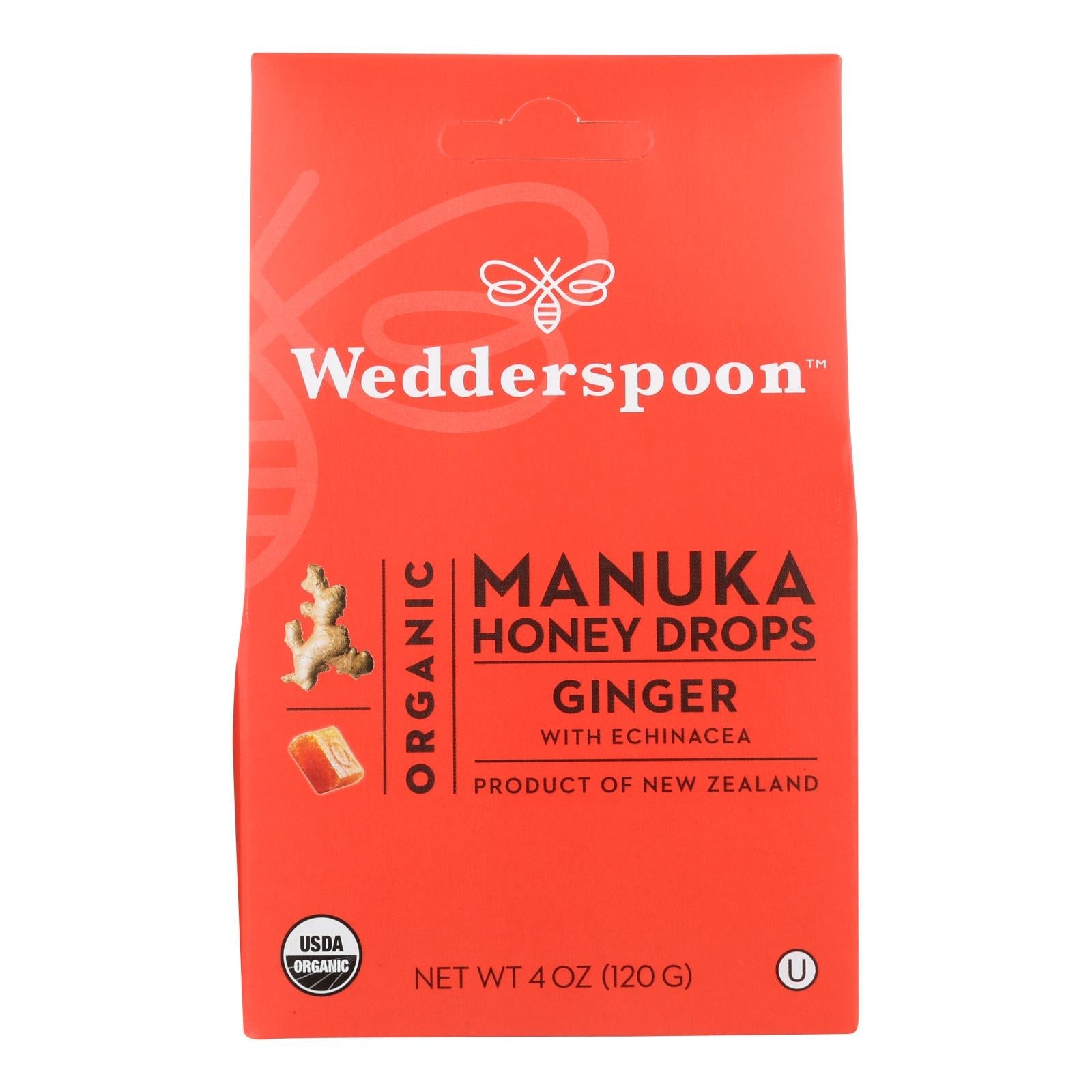 Gotas de miel de manuka orgánica Wedderspoon con jengibre - 15+ UMF (paquete de 4) 