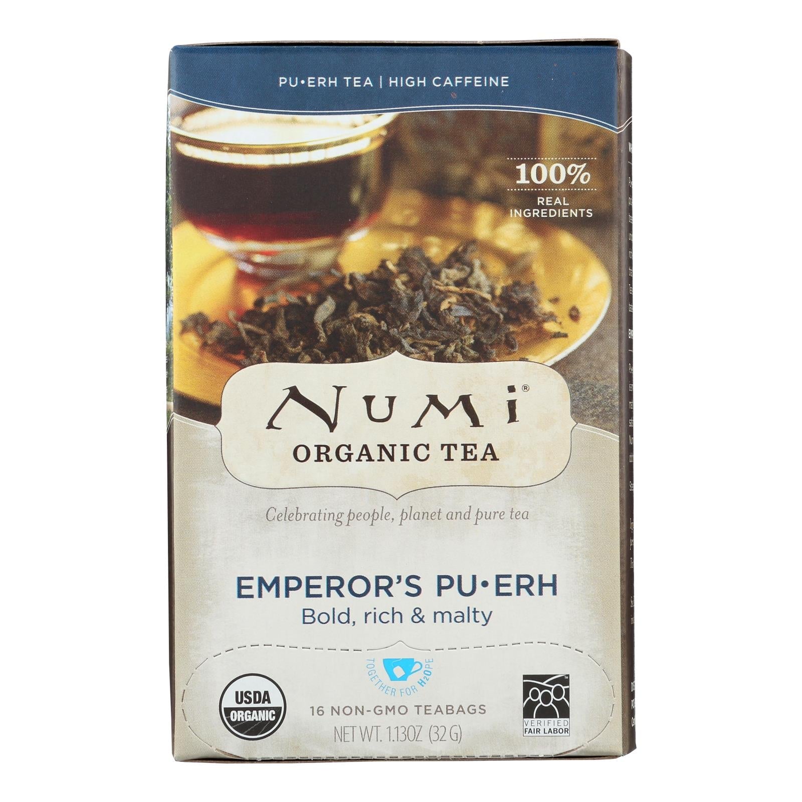 Té negro Puerh del Emperador Numi, paquete de 6 cajas con 16 bolsitas de té cada una